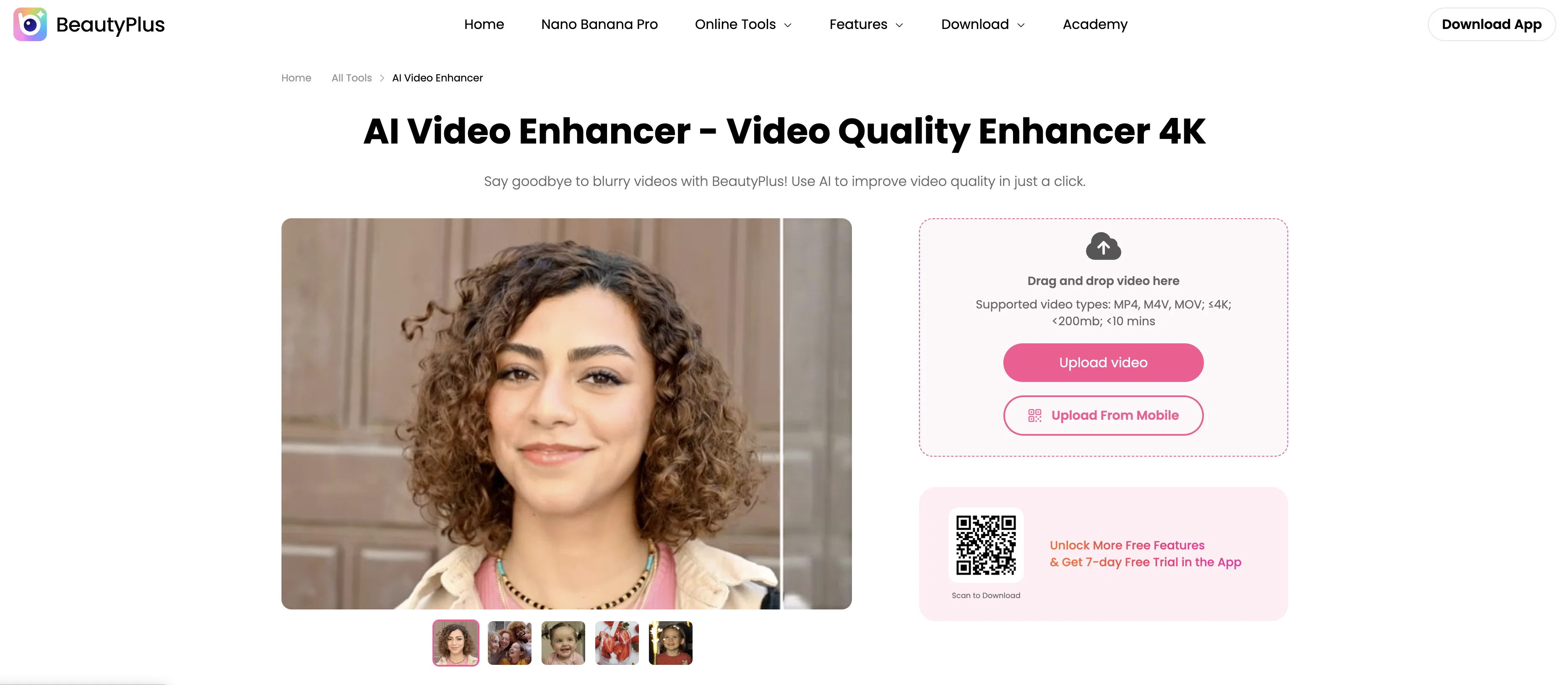 BeautyPlus AI Video Enhancer website