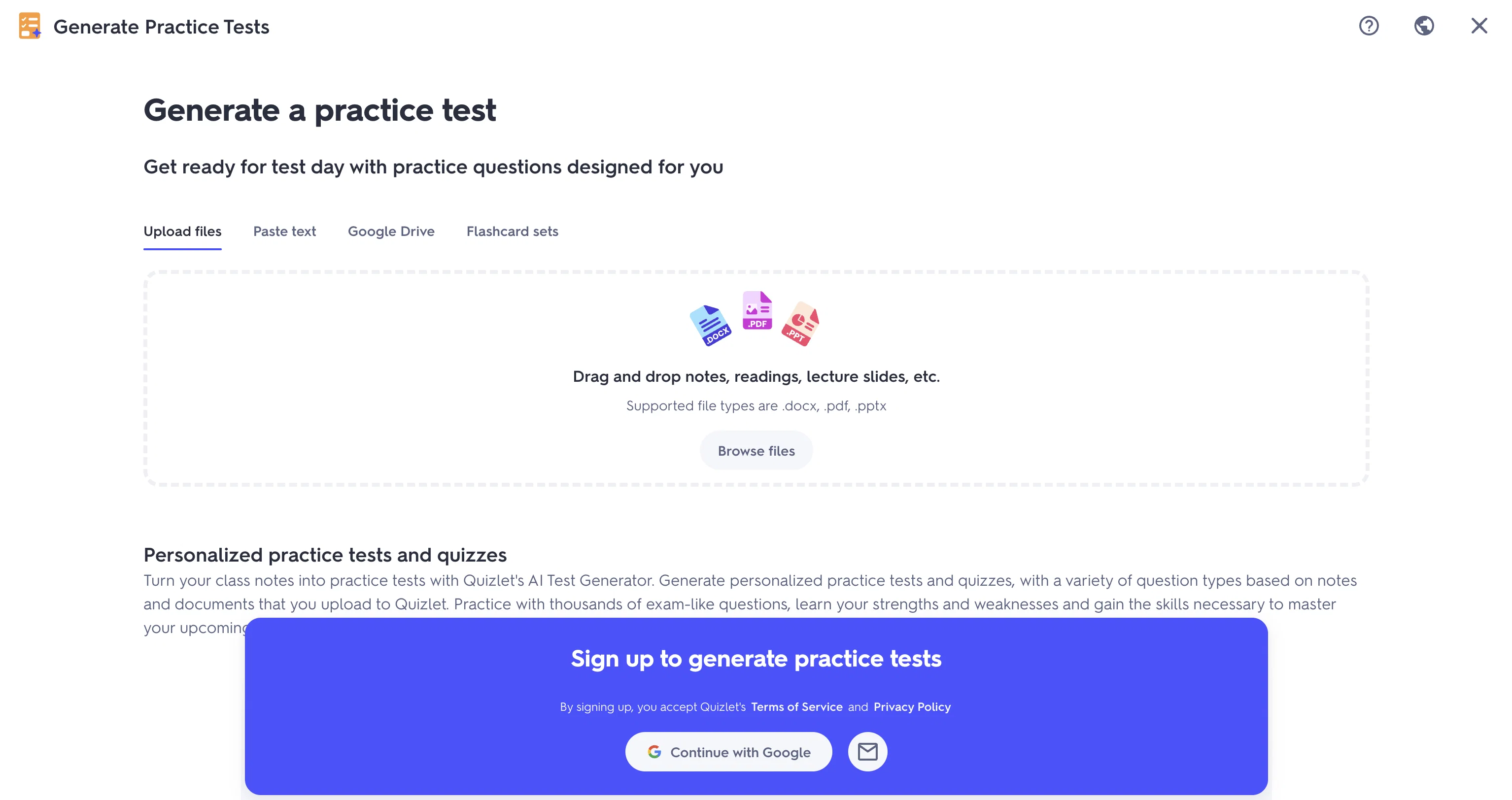 Quizlet  AI Test Maker website
