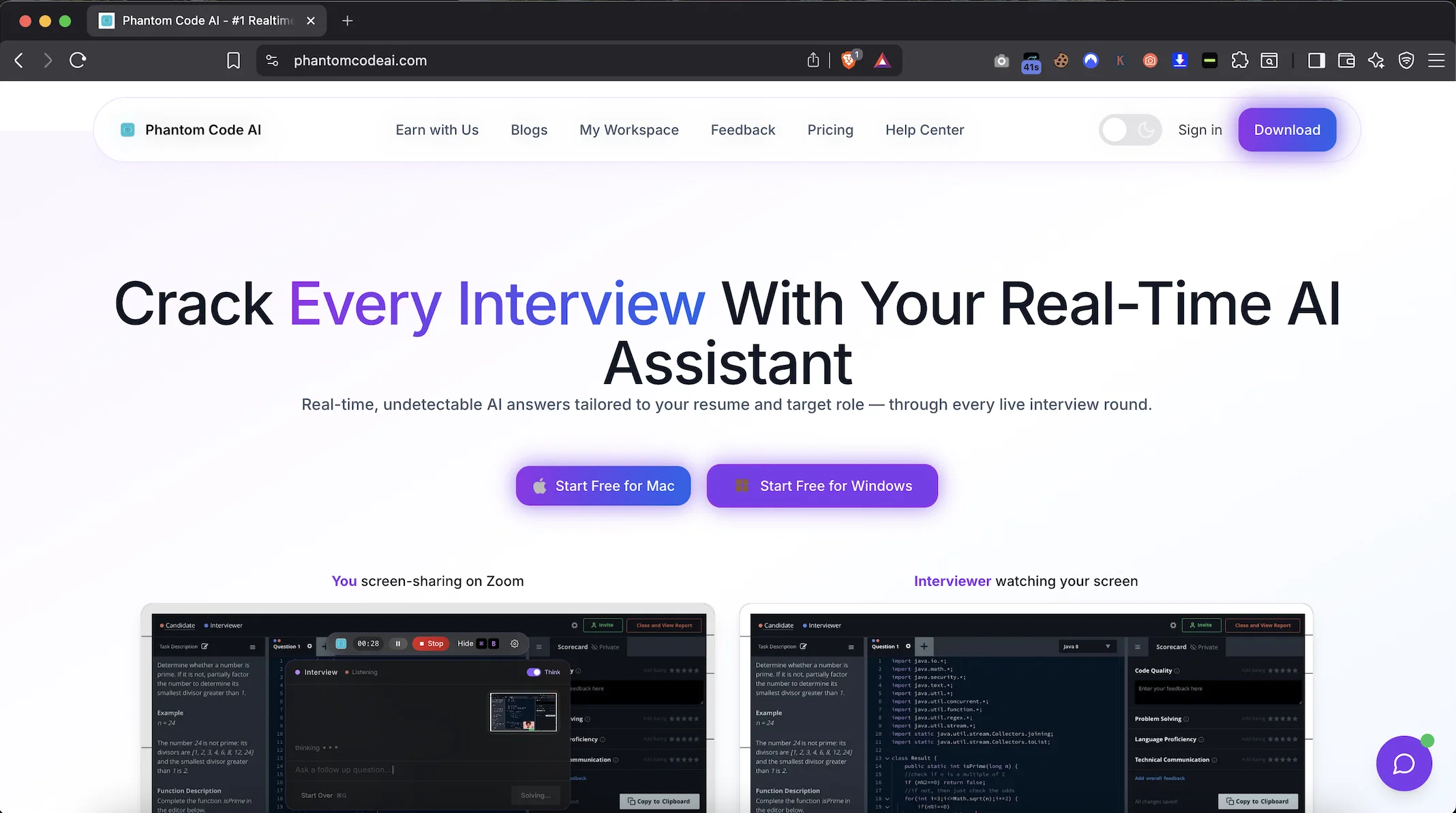 Phantom Code AI website