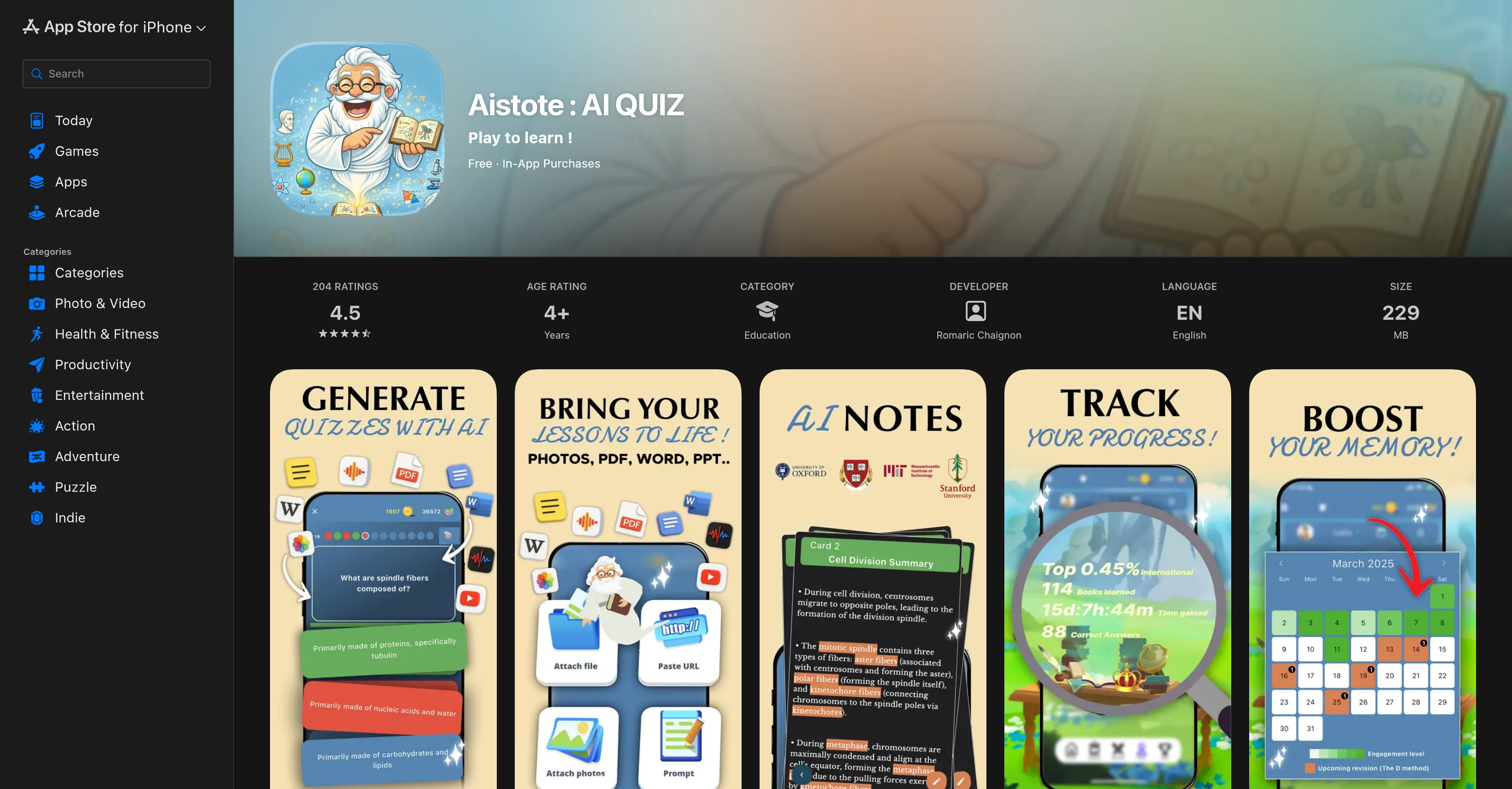 Aistote : AI QUIZ App website