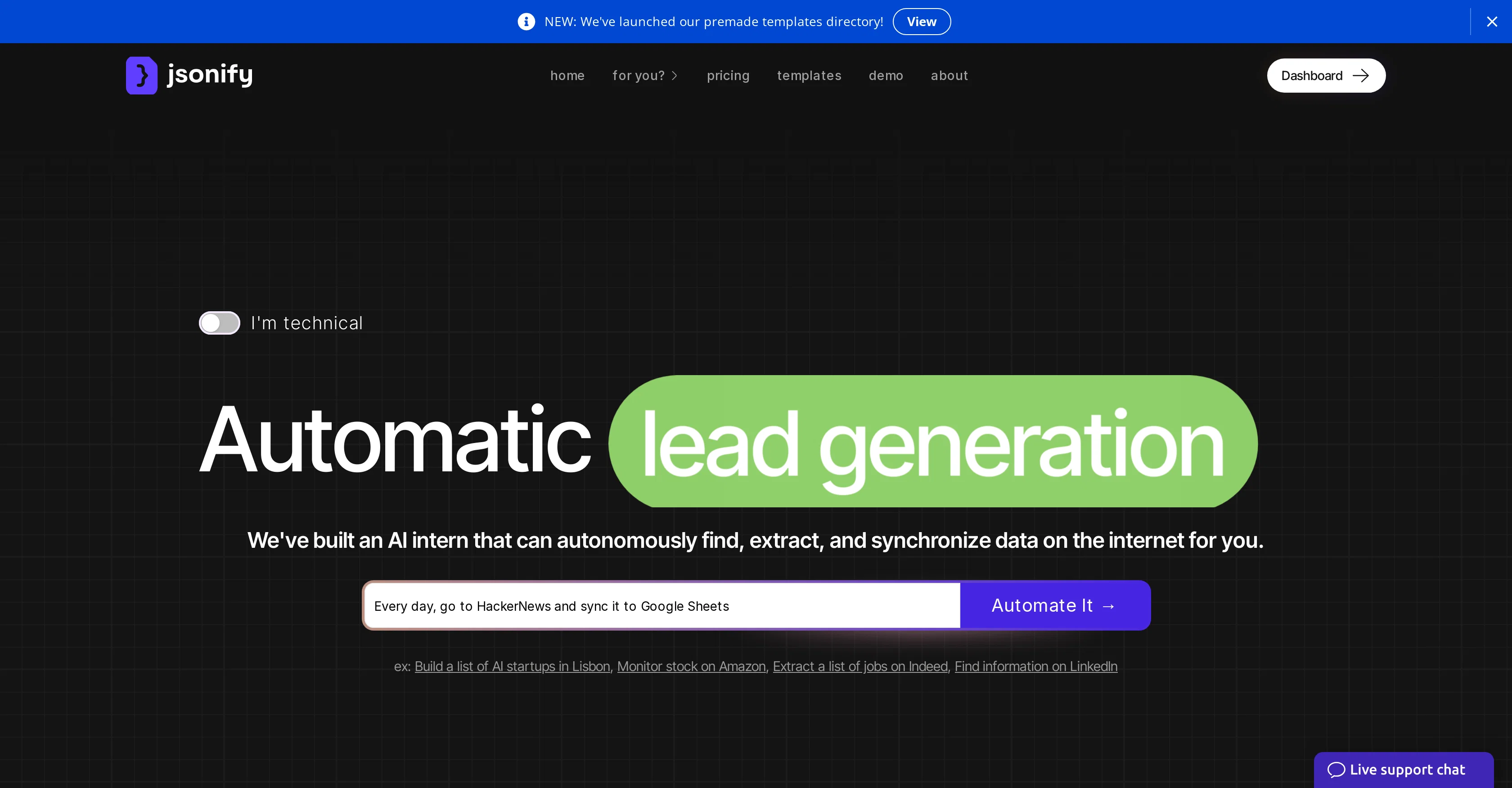 Jsonify website