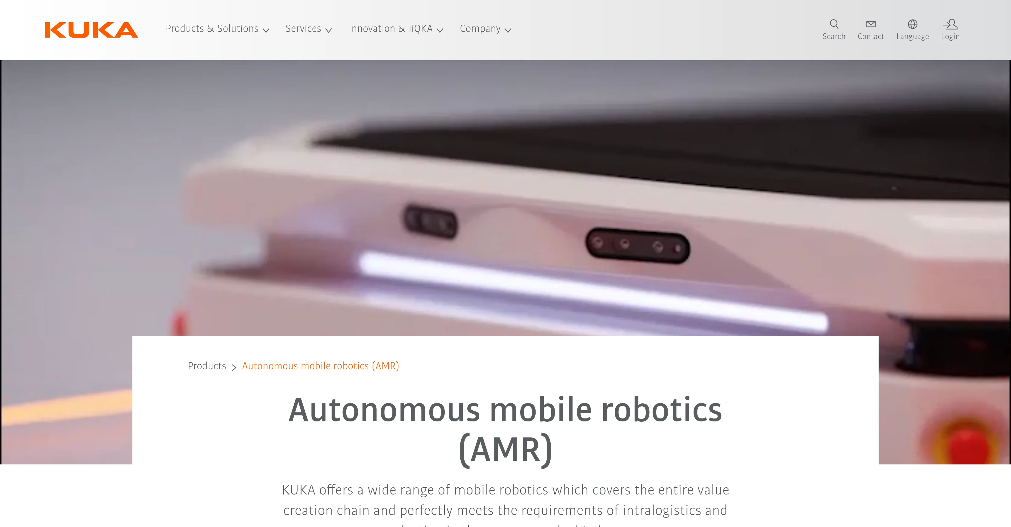 KUKA Autonomous Mobile Robotics (AMR) website