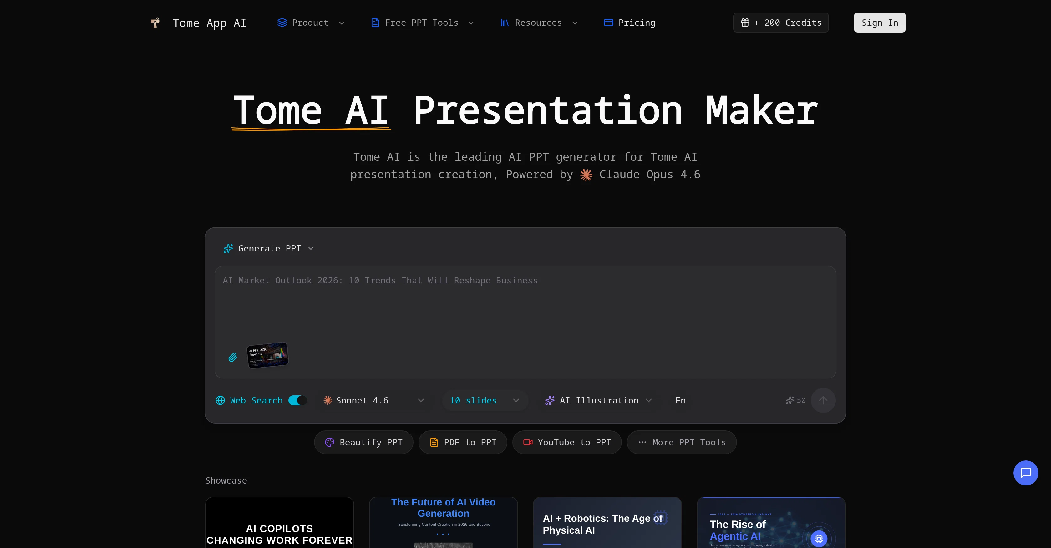 Tome App AI website