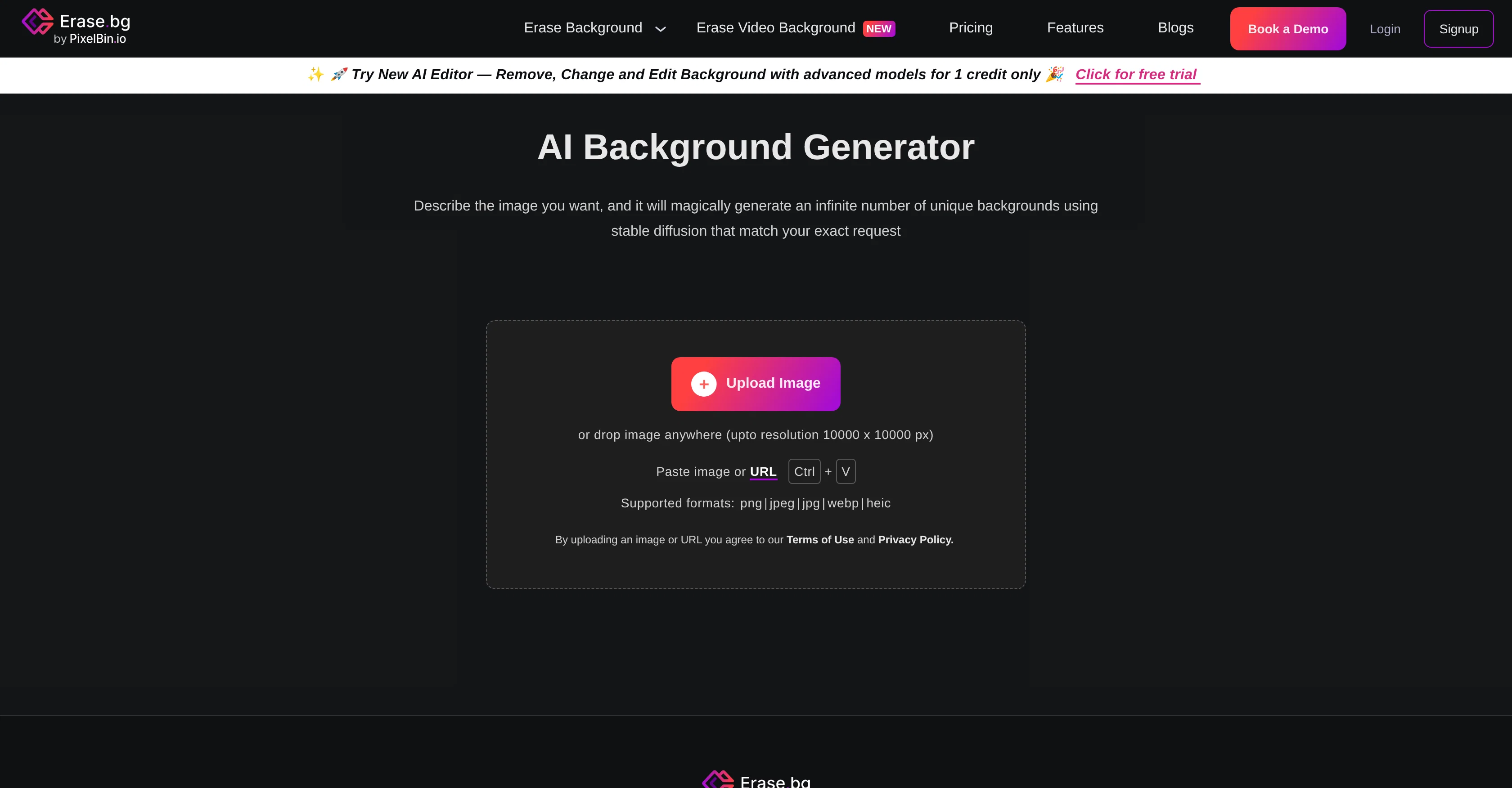 Erase.bg Background Generator website