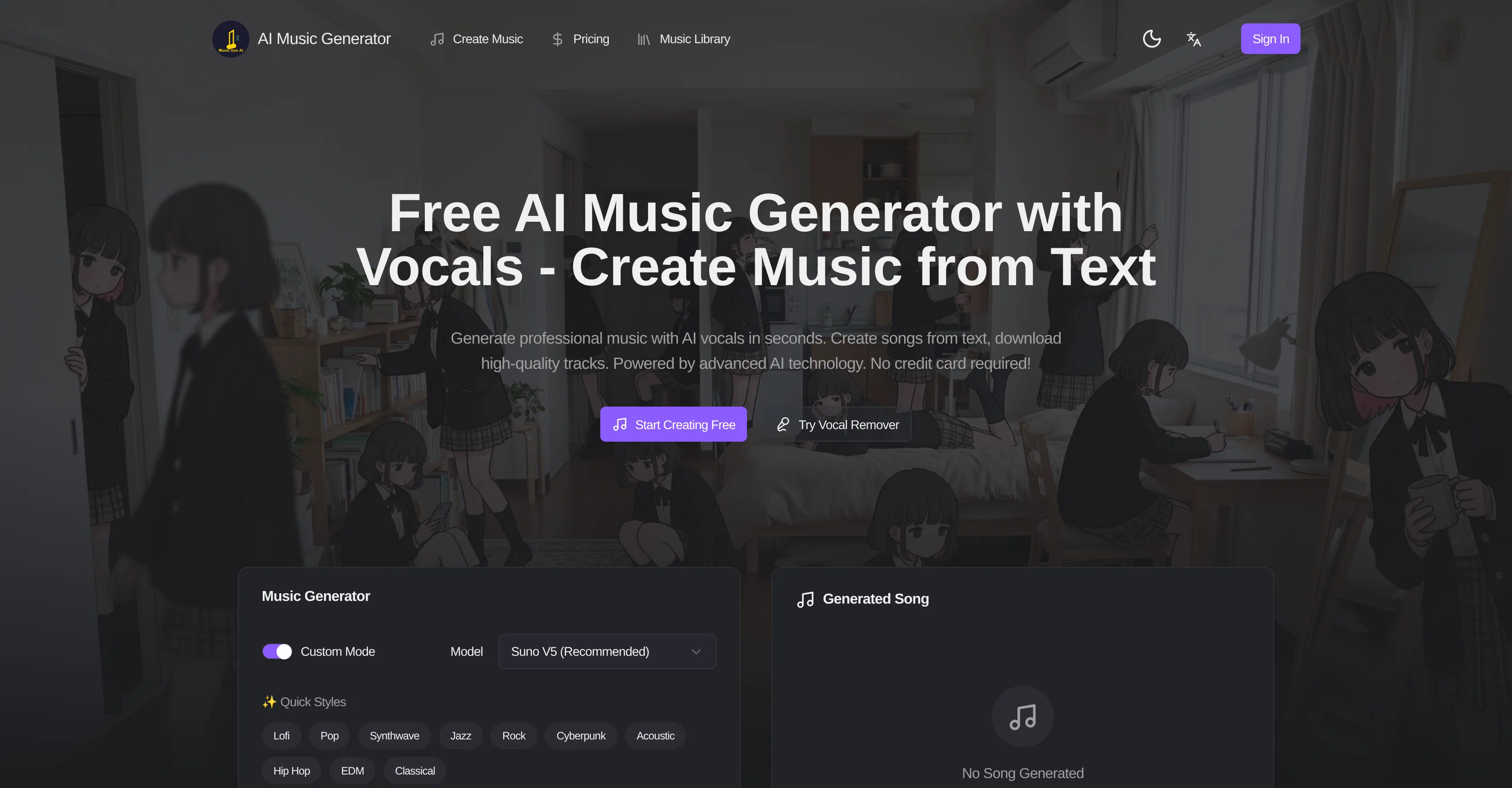 AI Music Generator.me website