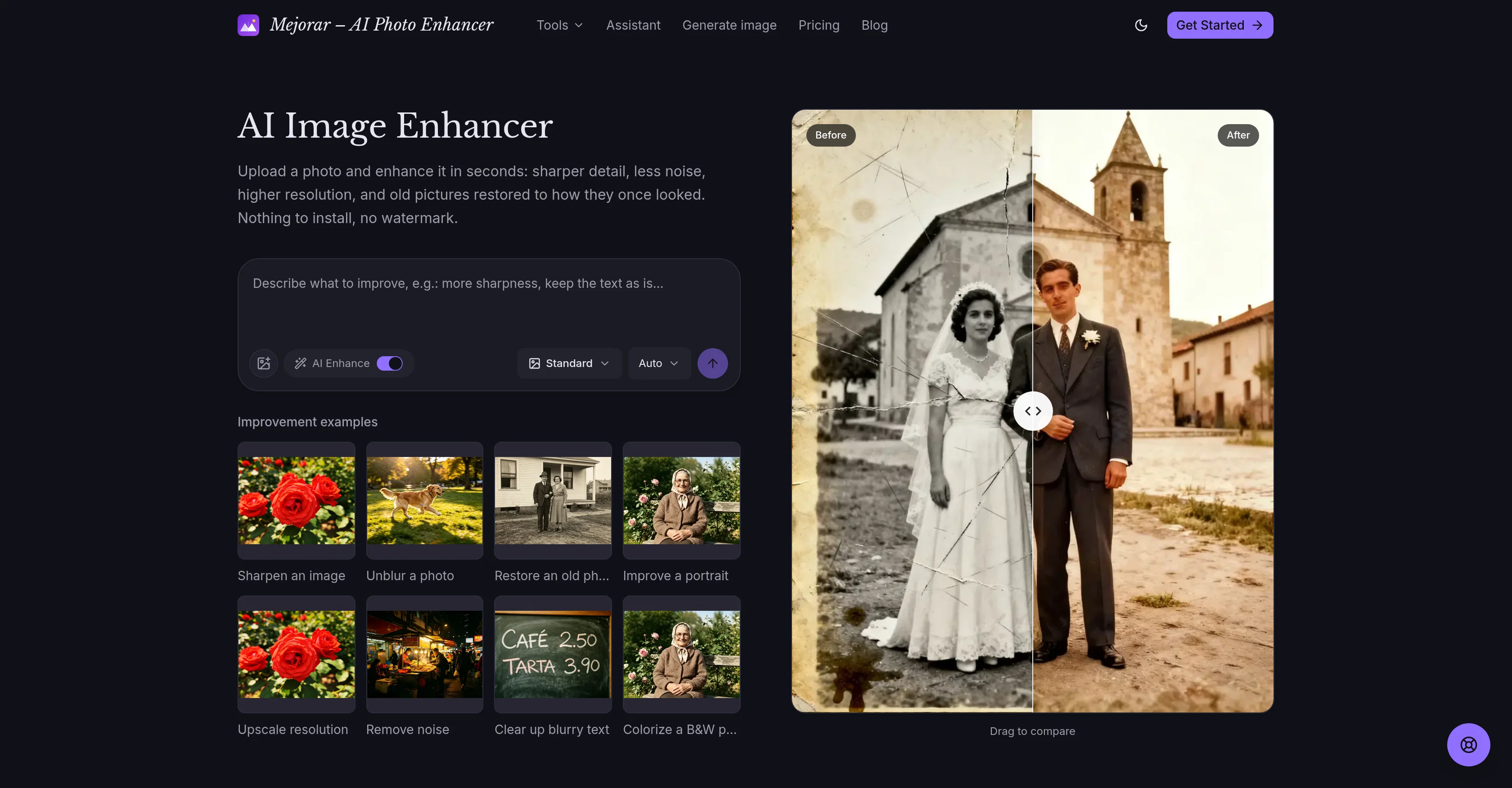 Mejorar - AI Photo Enhancer website