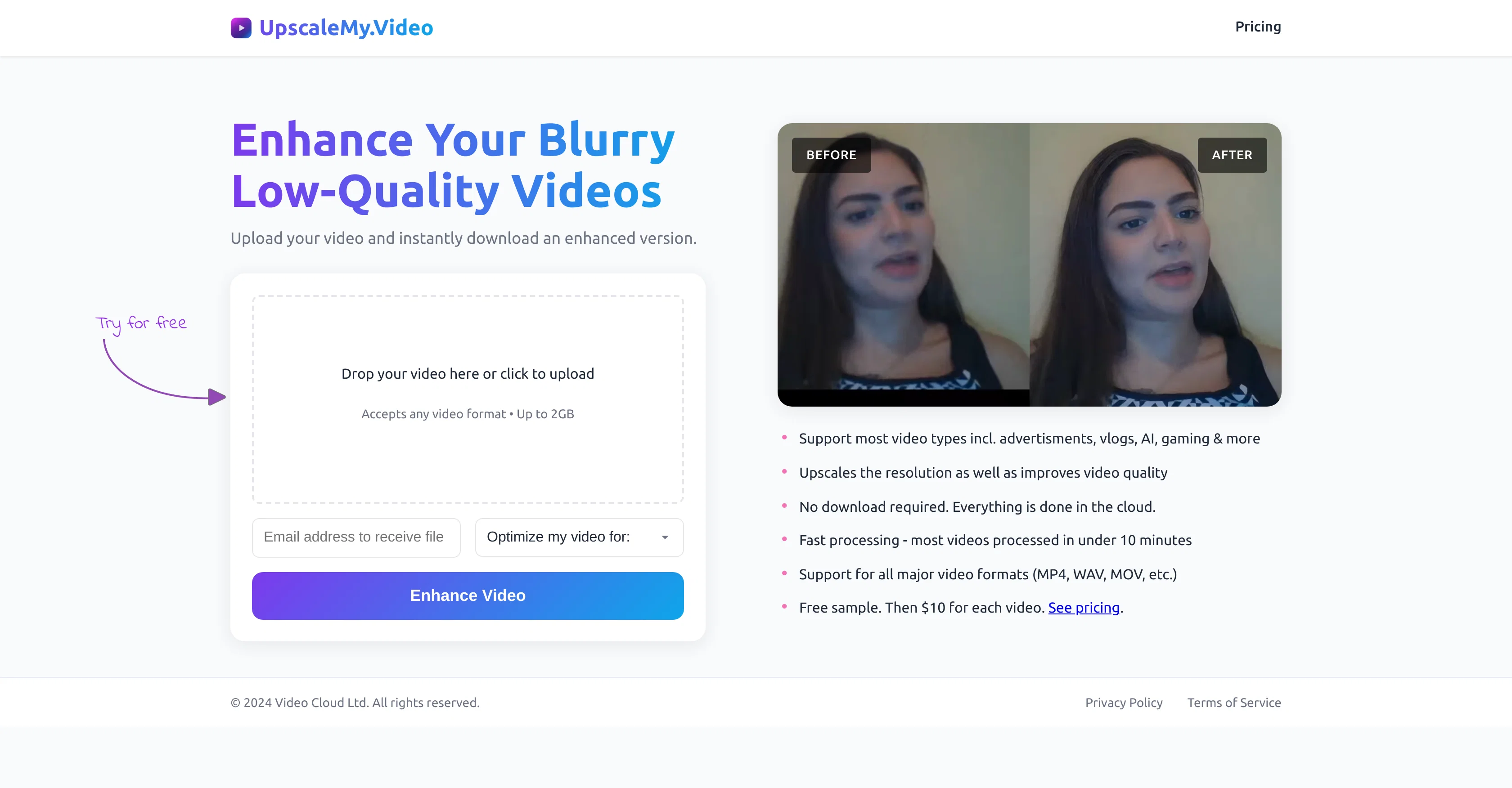 UpscaleMy.Video website