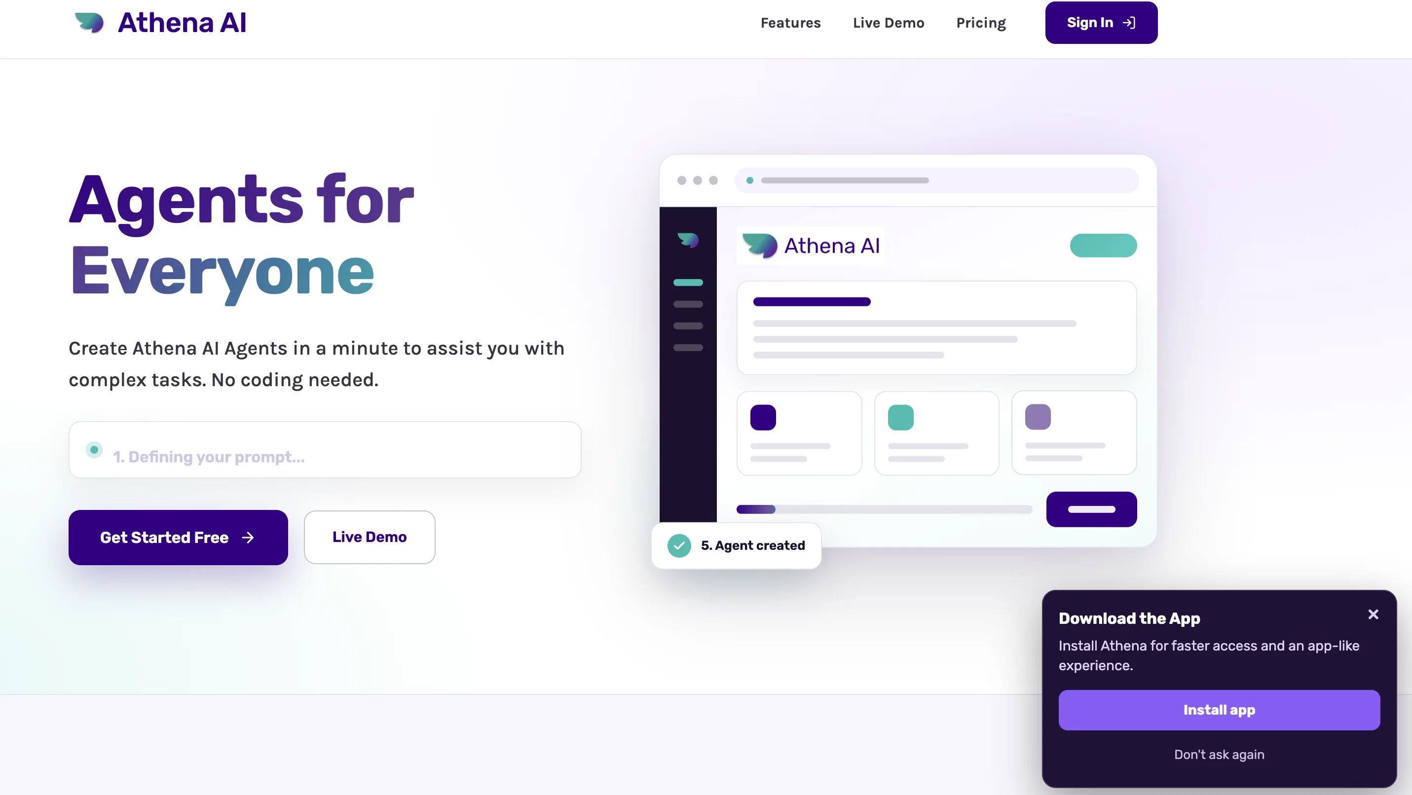 Agents by Athena AI website