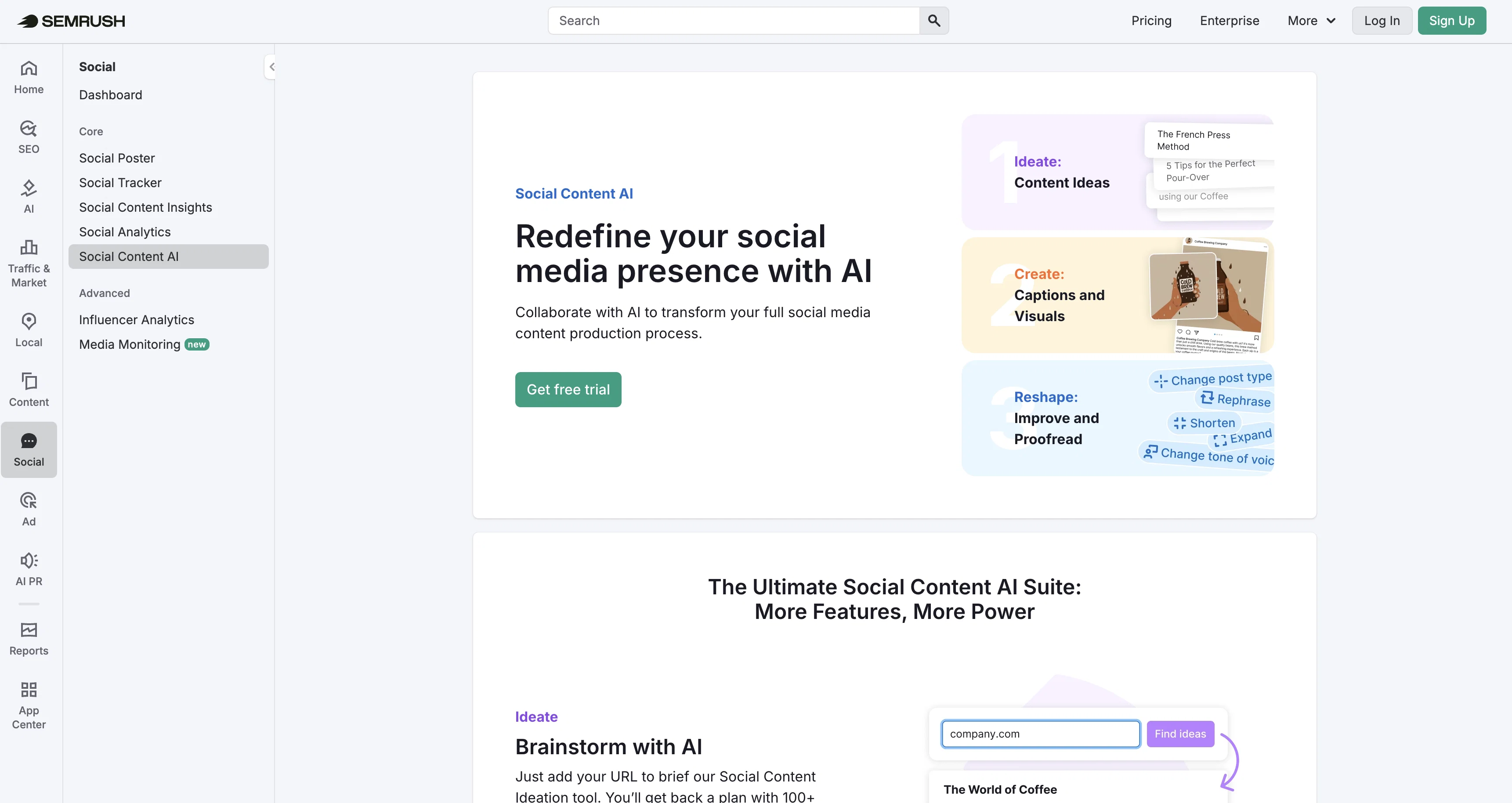 Semrush | Social Content AI website