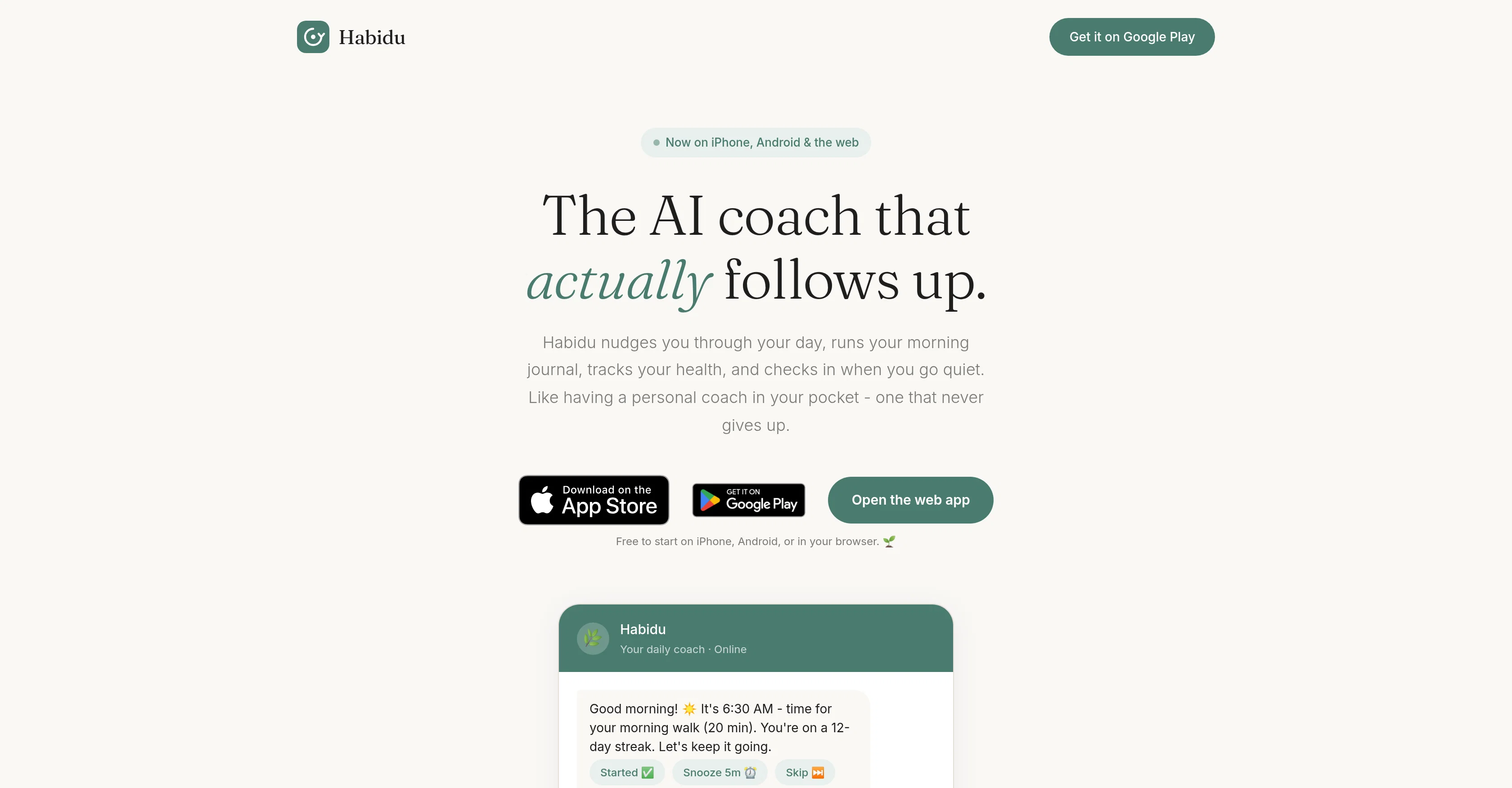Habidu - Your AI Daily Coach website