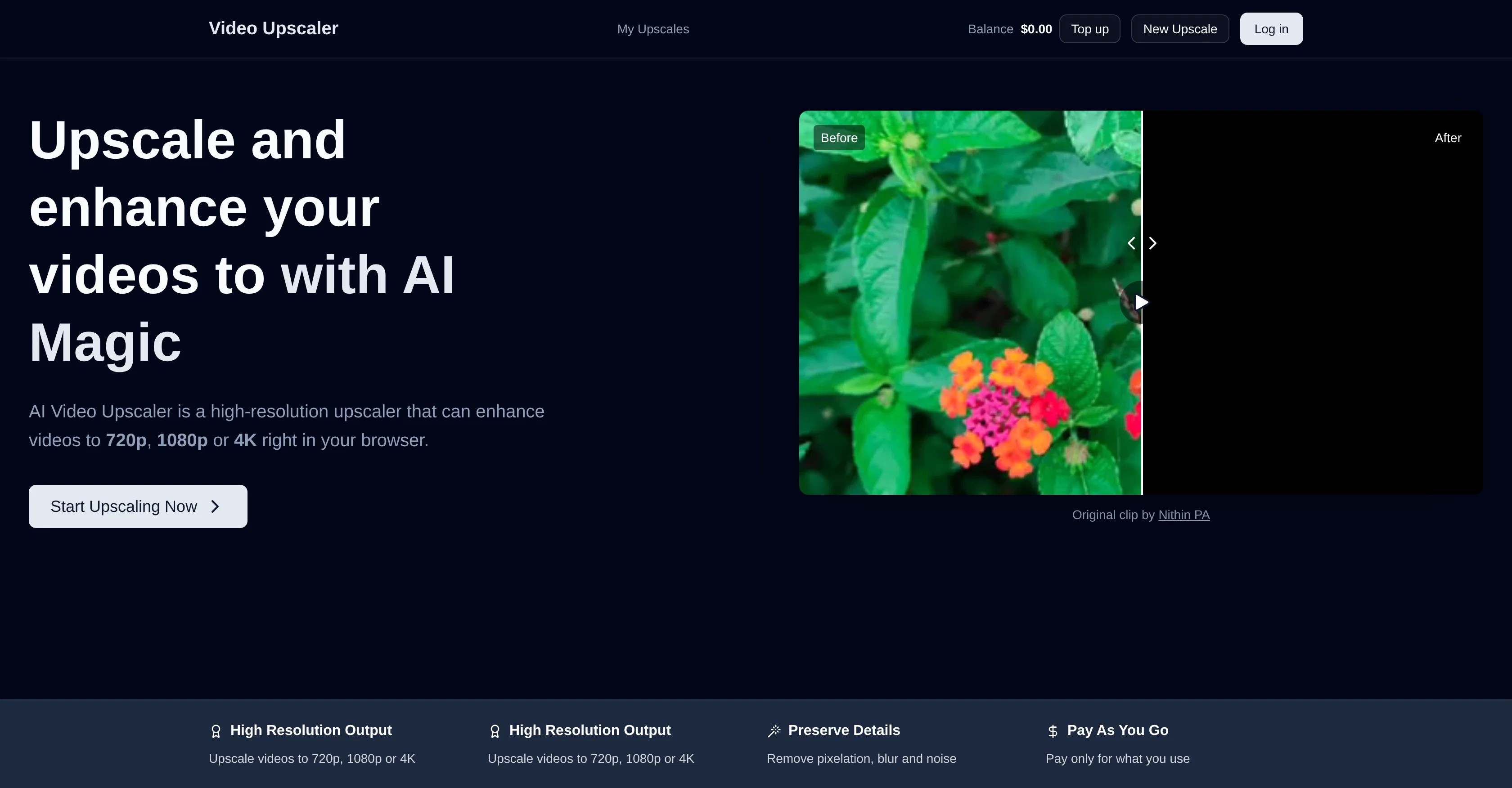 AI Video Upscaler website