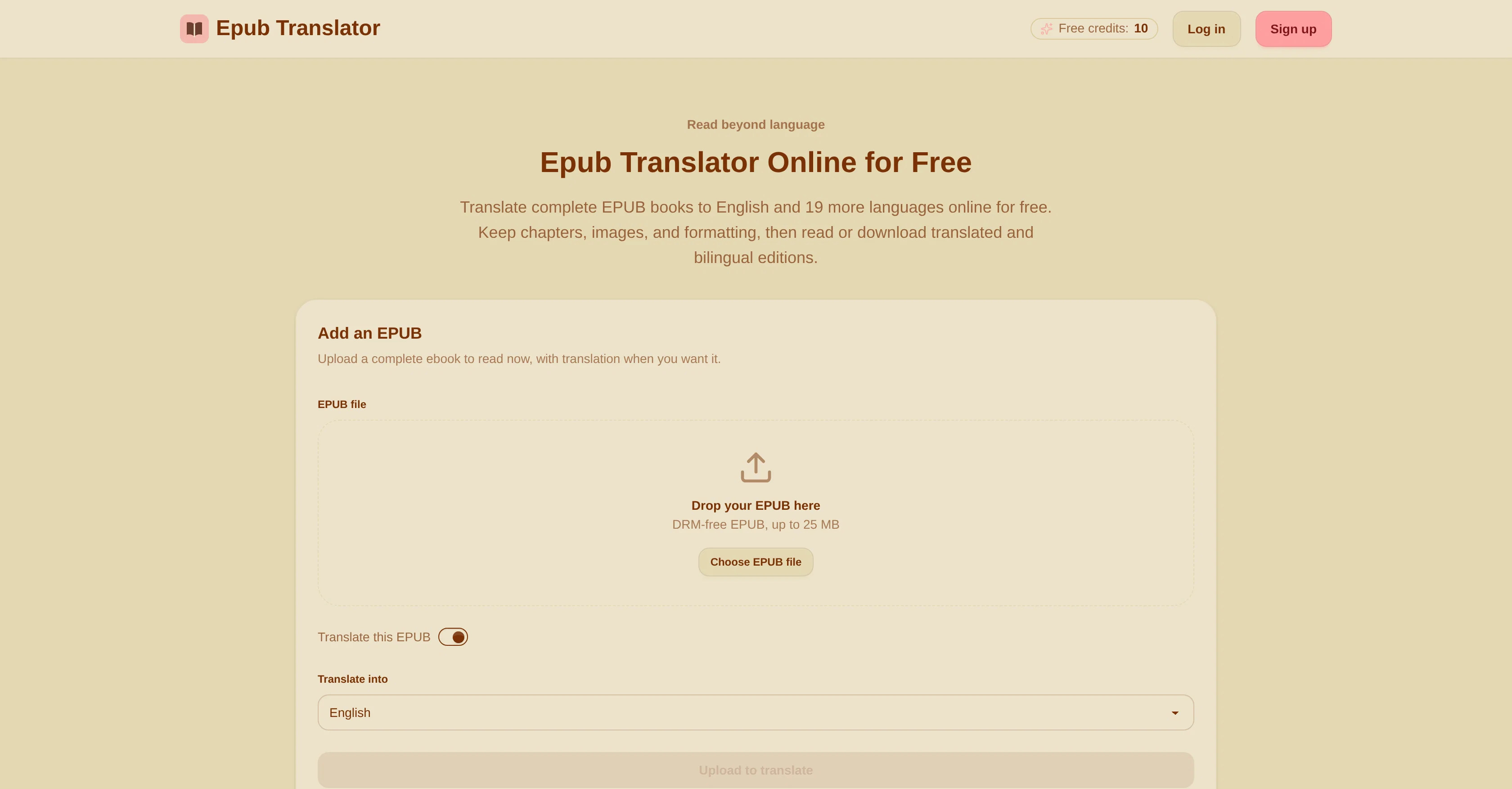 Epub Translator website