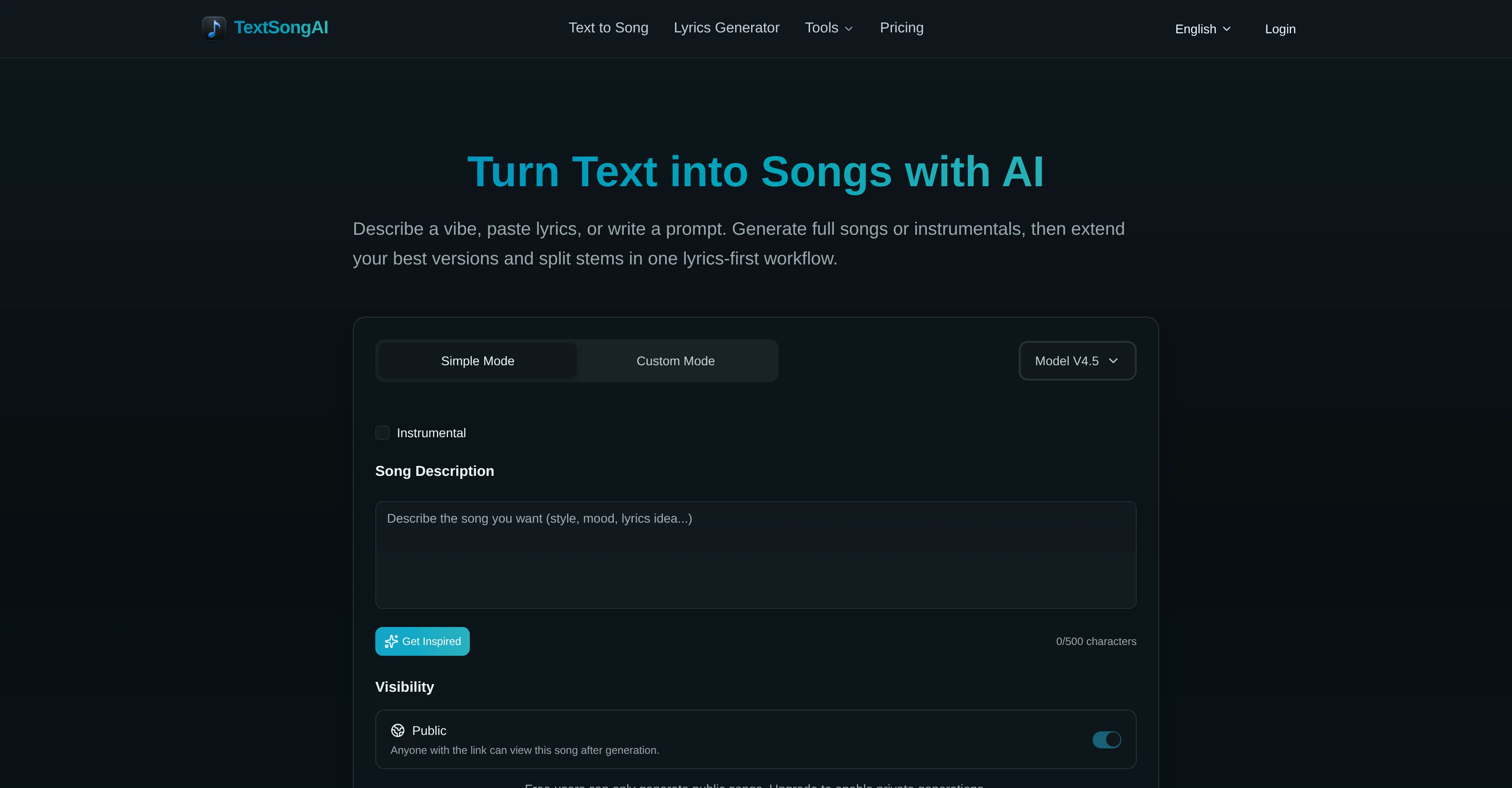 TextSongAI.com website