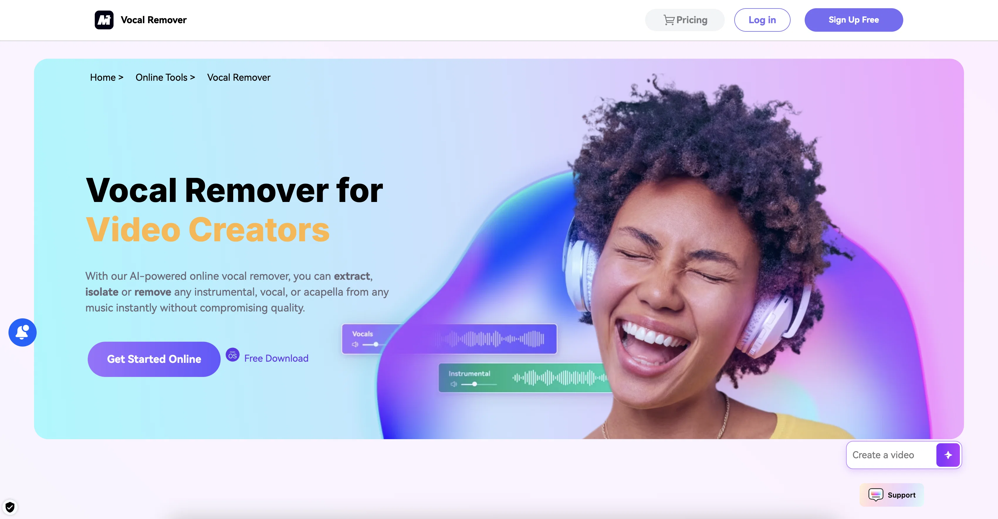 Vocal Remover by Media.io website