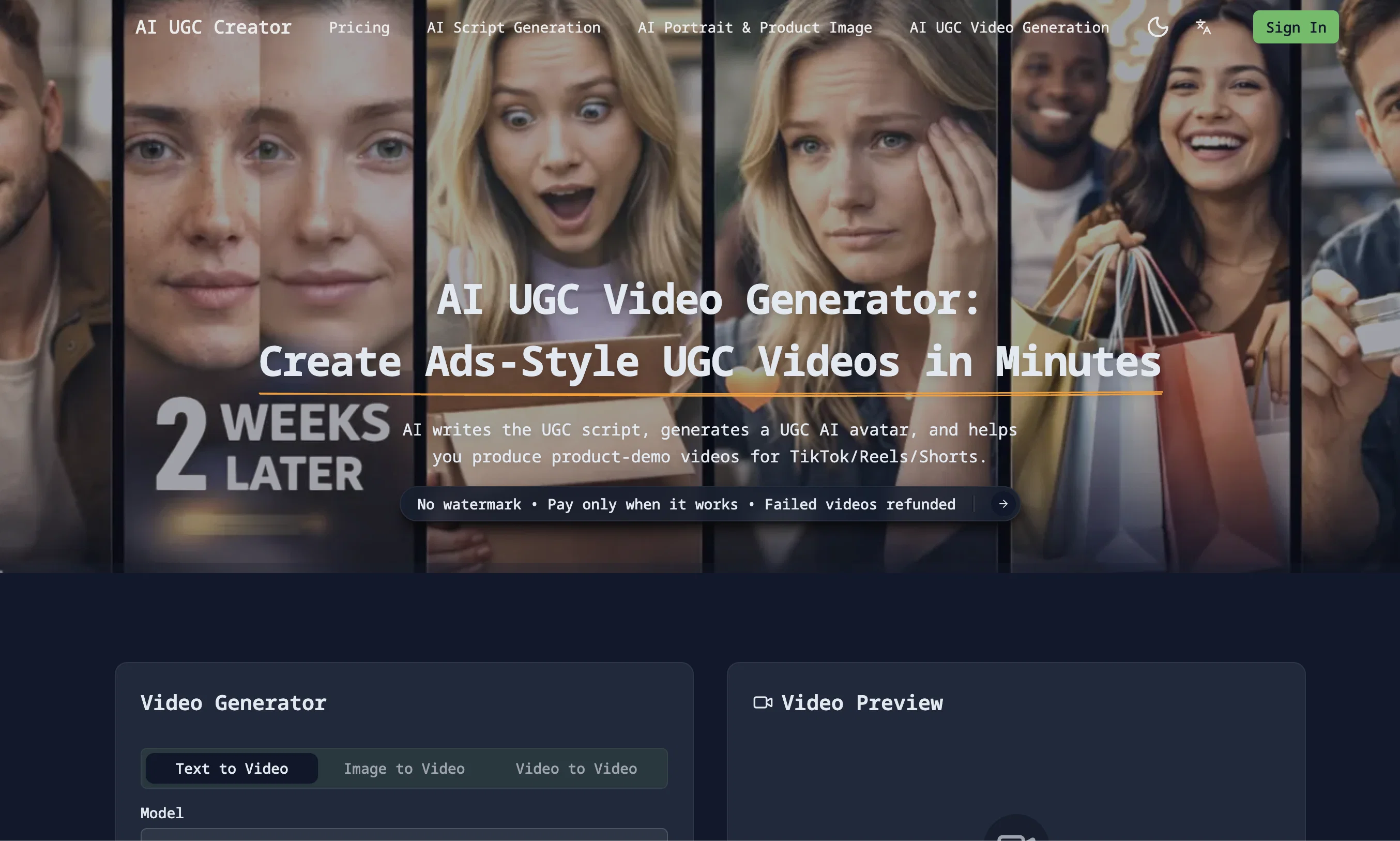 AI UGC Creator website