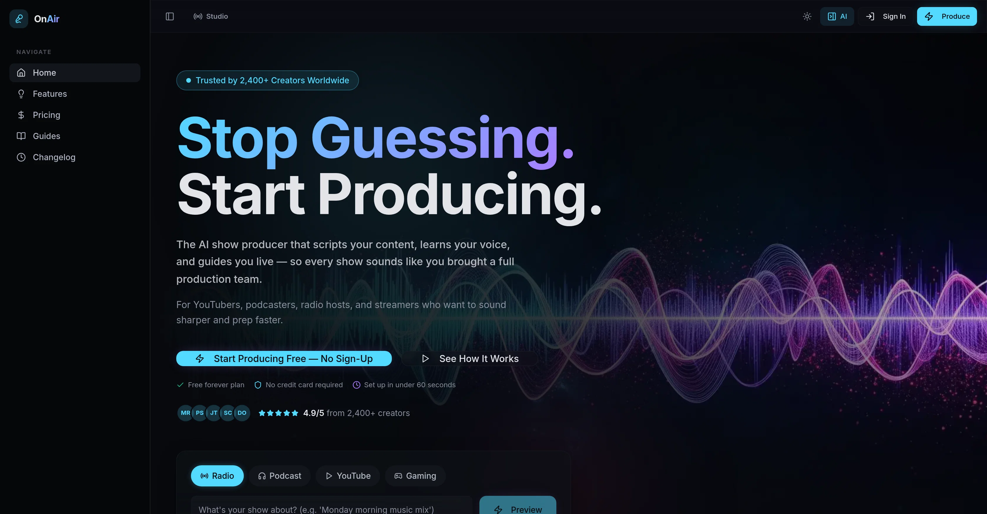 OnAir Studio website