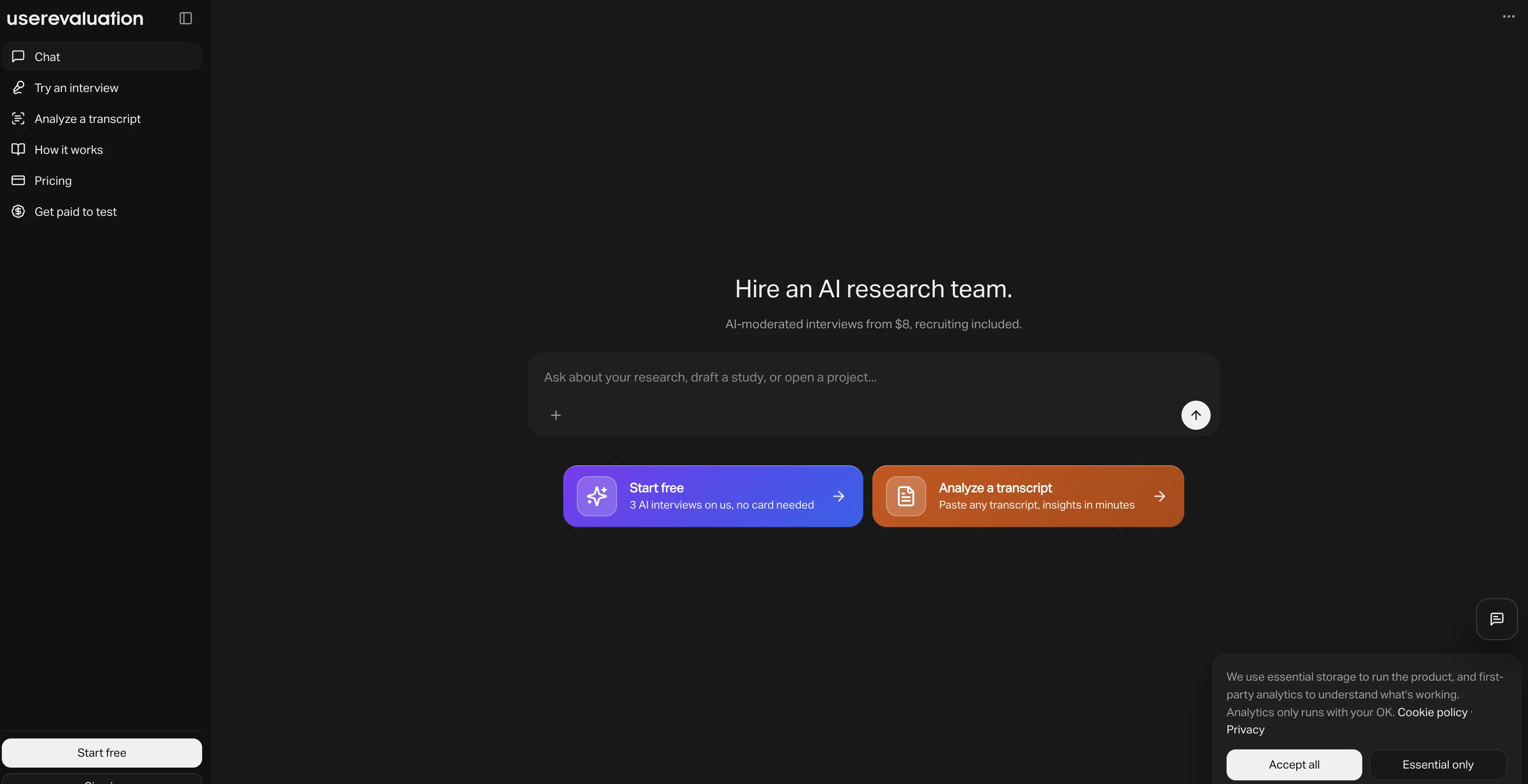 User Evaluation website