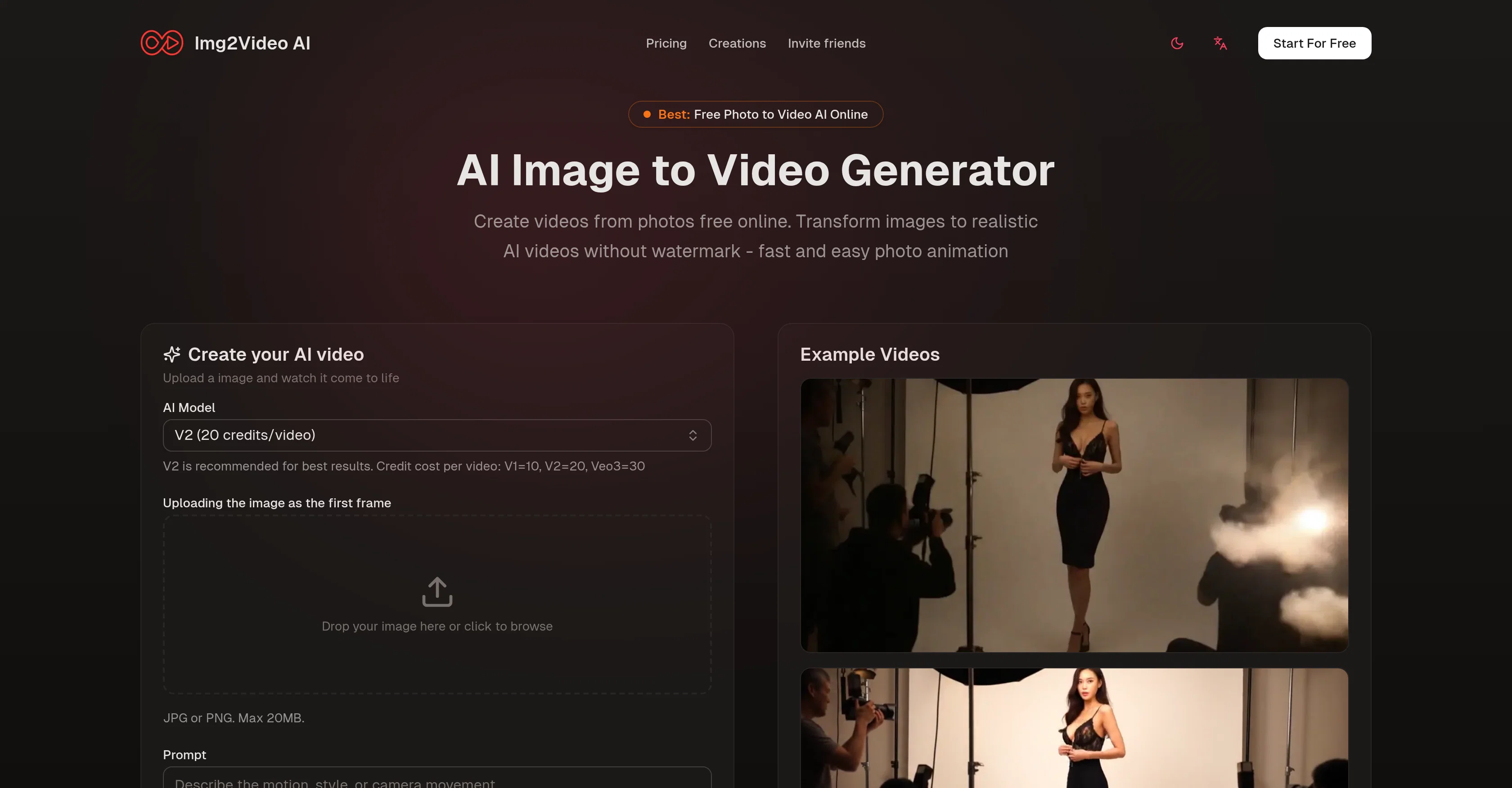 Img2Video AI website