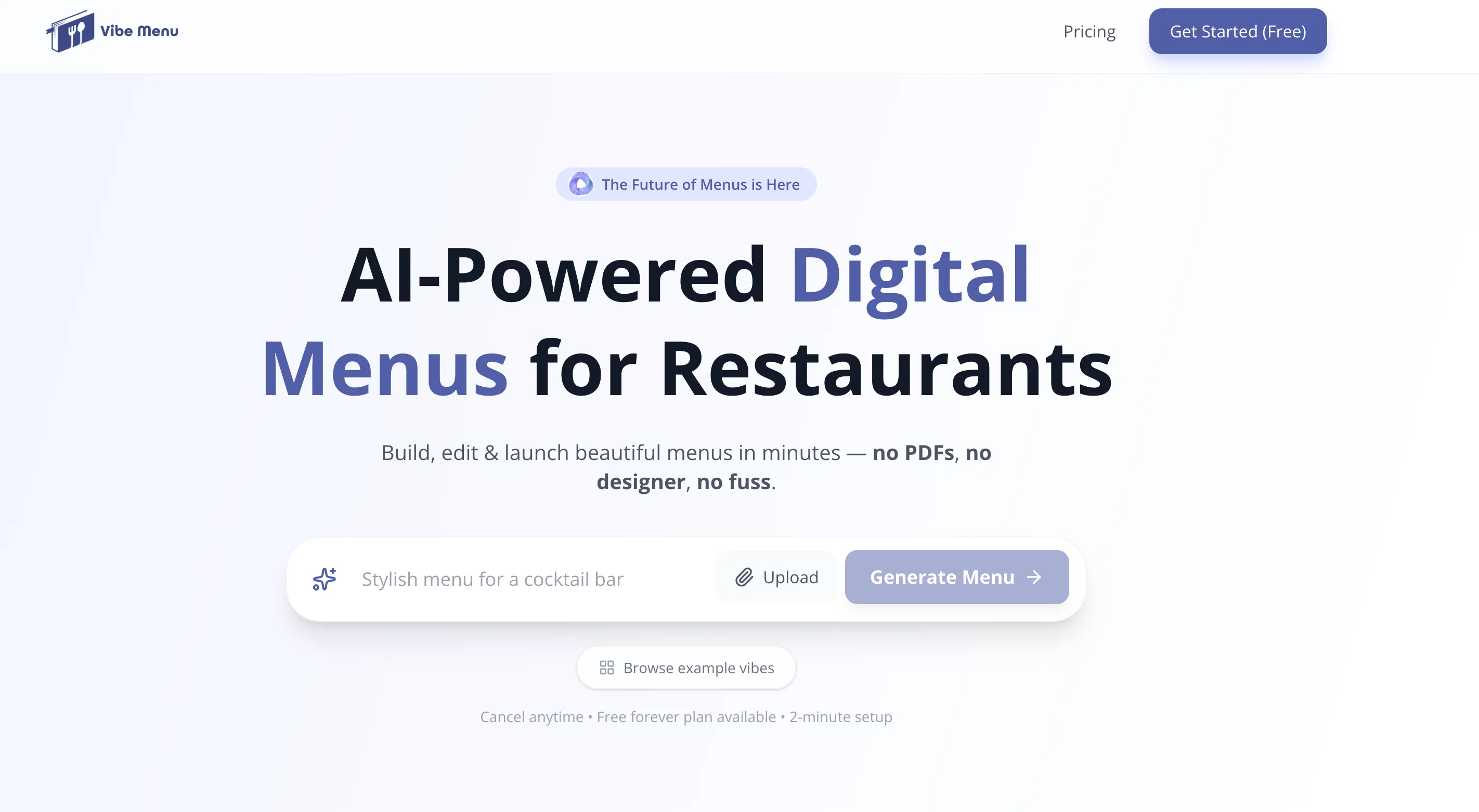 VibeMenu website