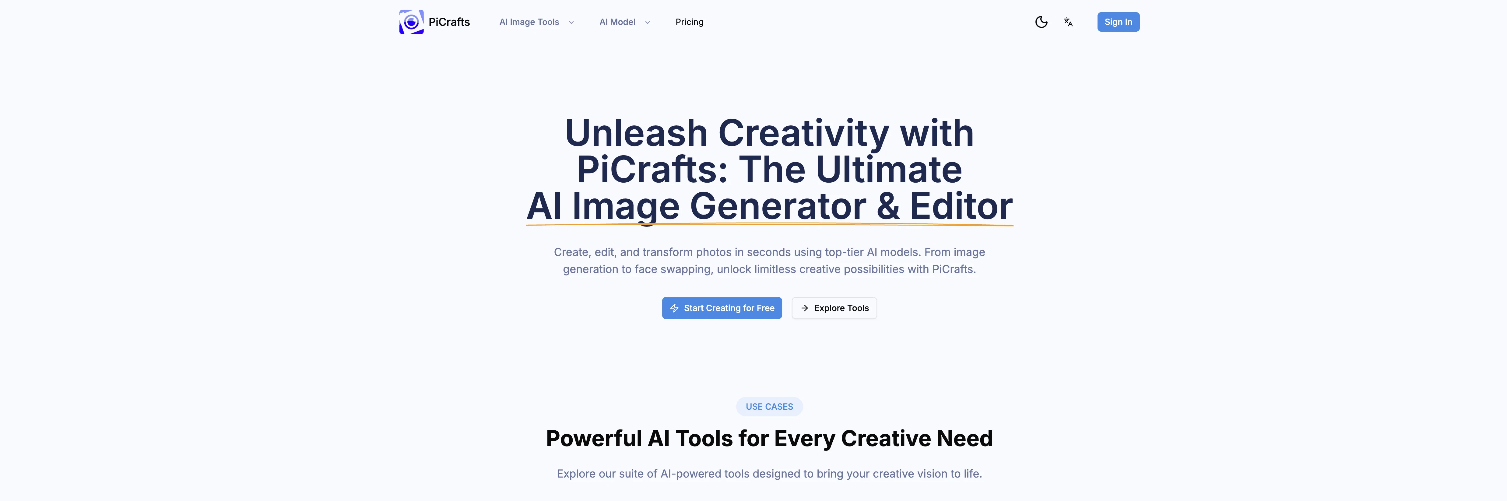 PiCrafts AI Image Editor website