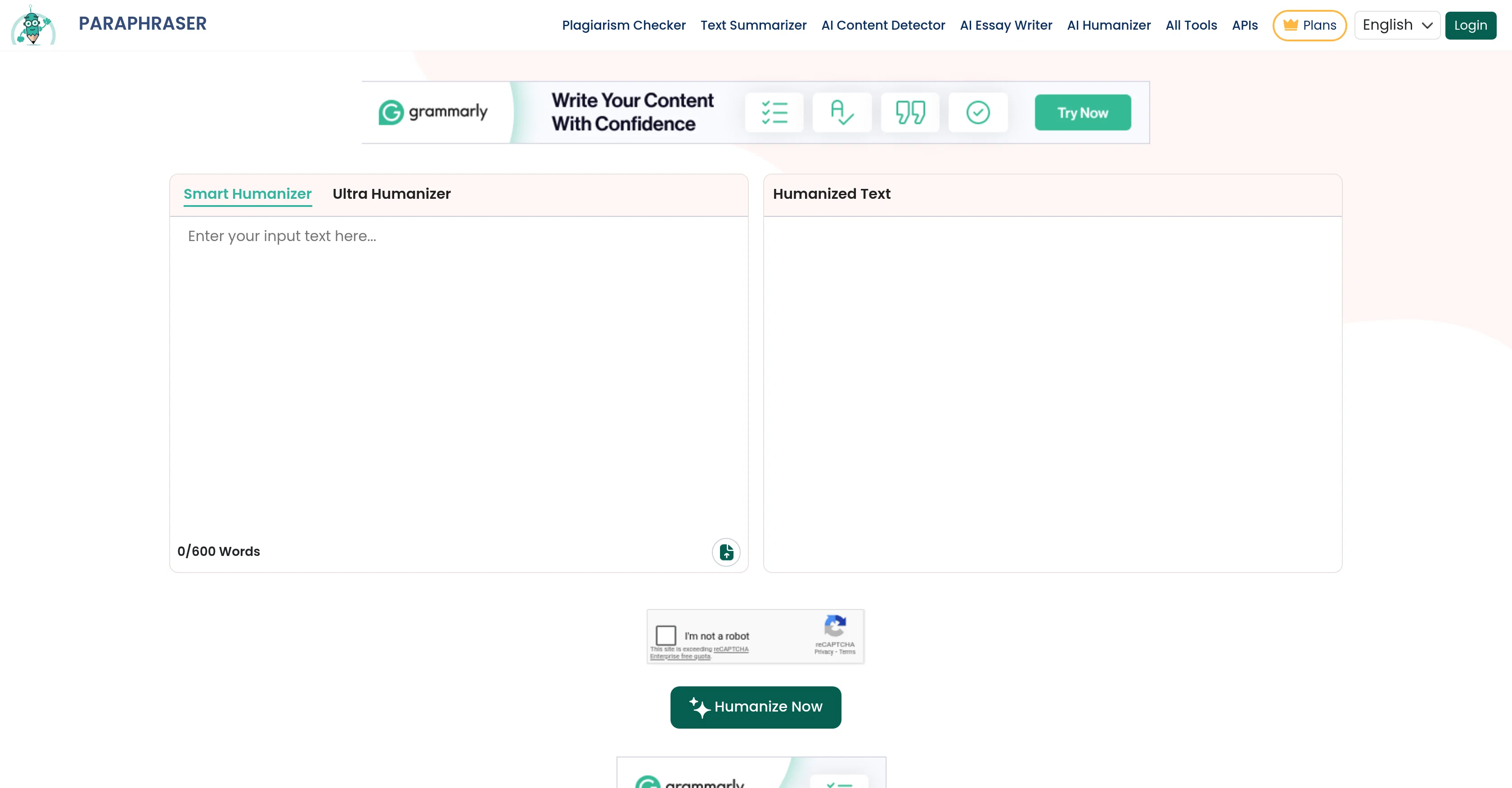 Paraphraser.io AI Humanizer website