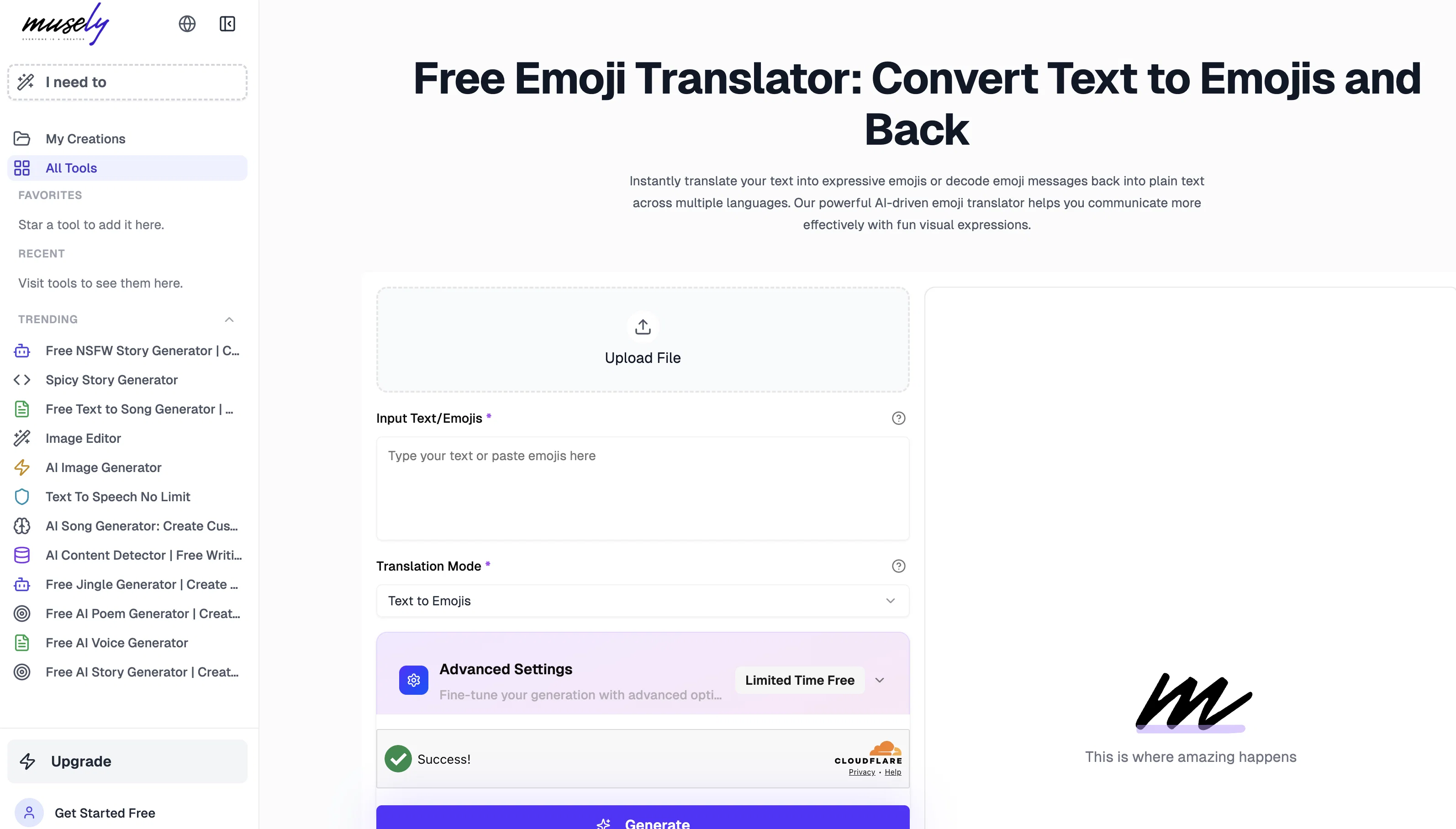 Musely Emoji Translator website