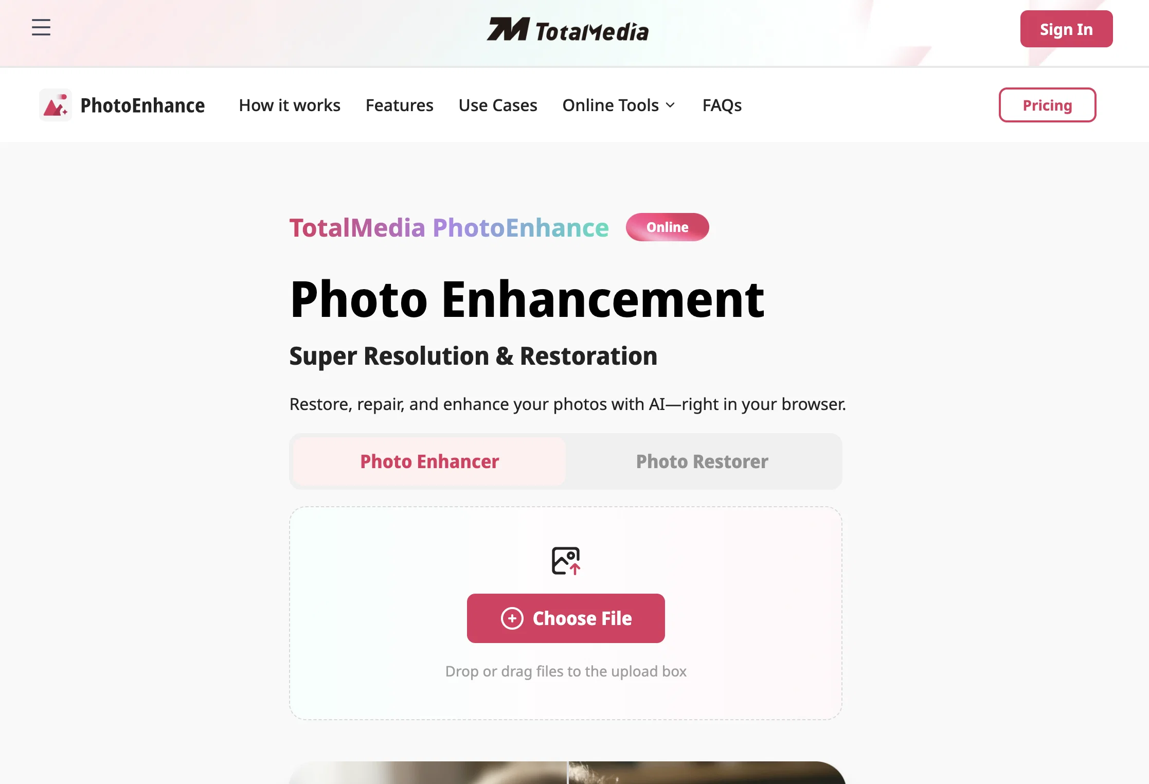 TotalMedia | Photo Enhancer website