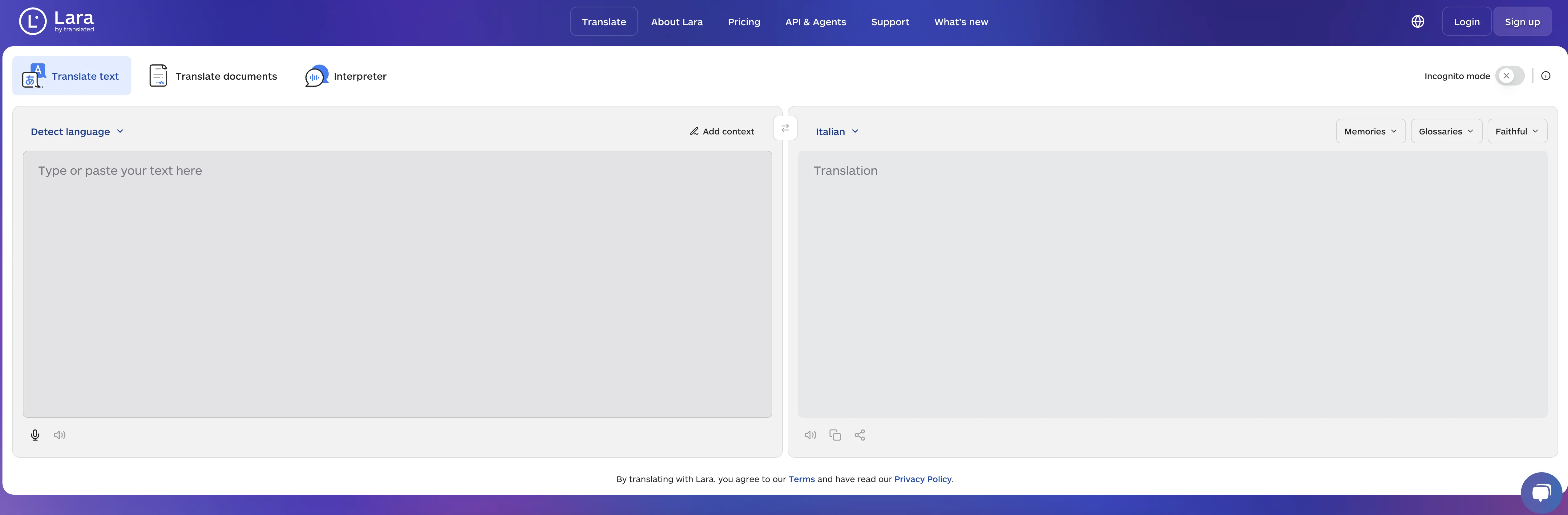 Lara Translate website