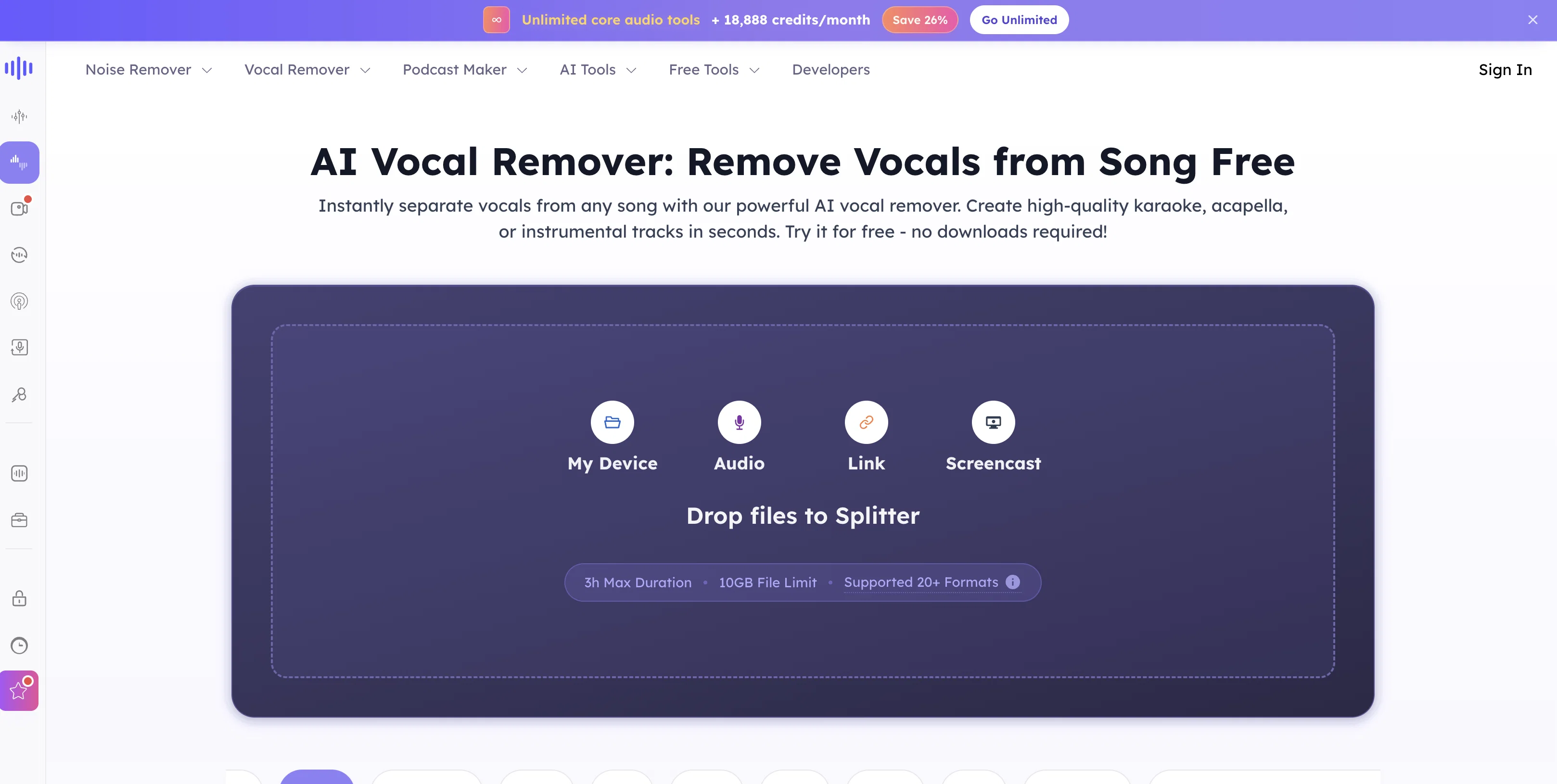 Audiocleaner | Vocal Remover Free website