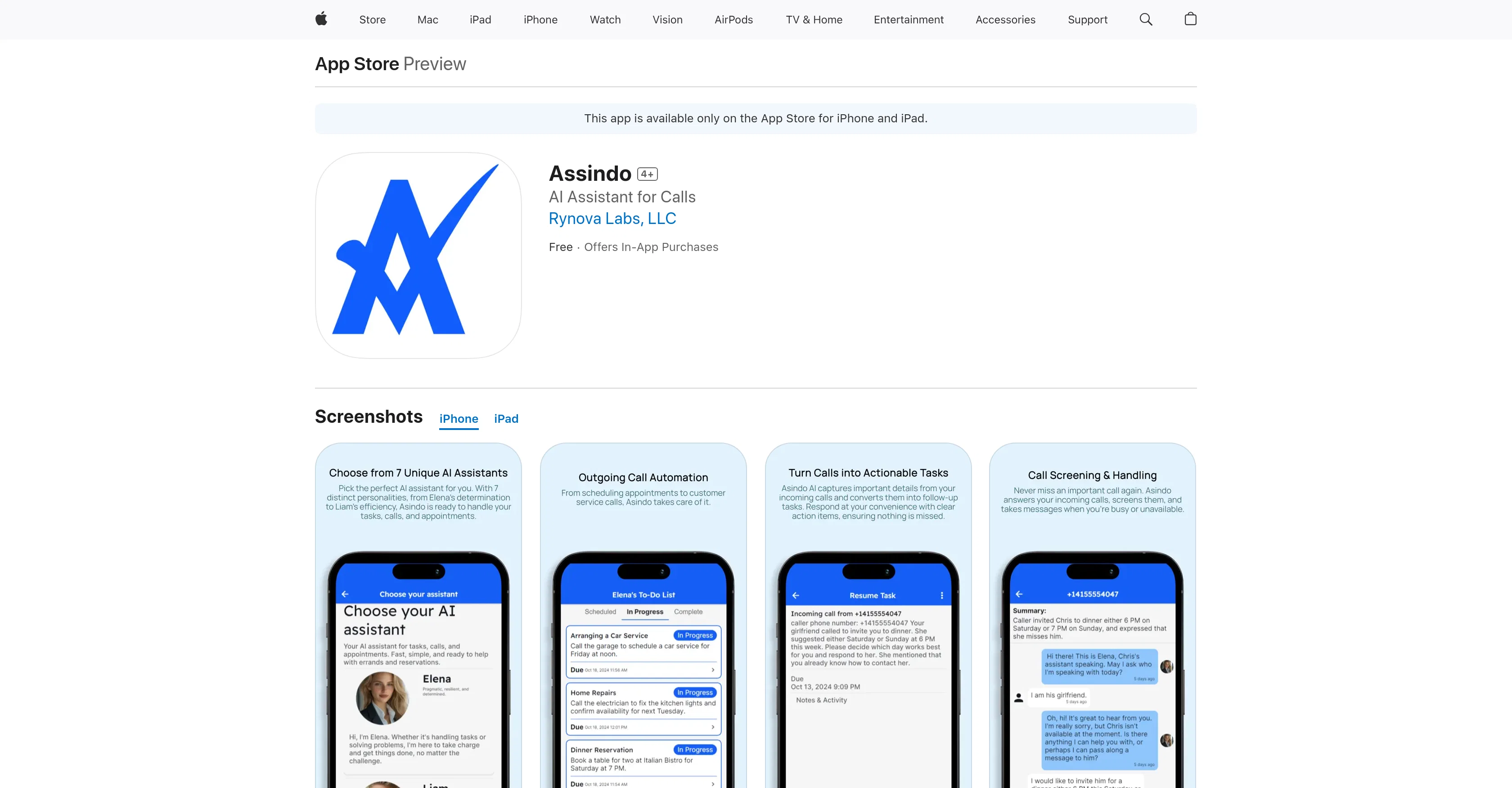 Assindo iOS website