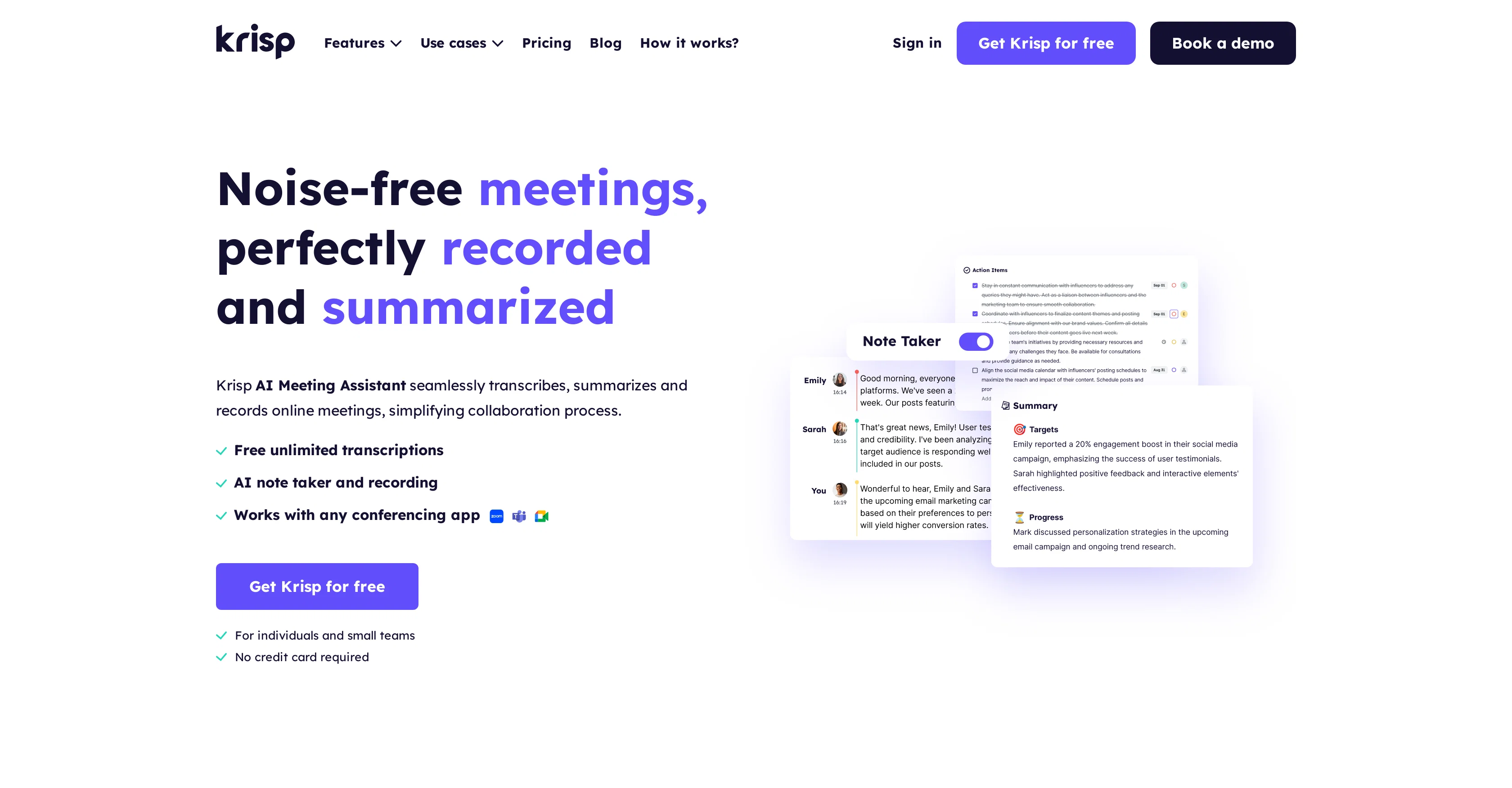 Krisp AI Meeting Assistant website