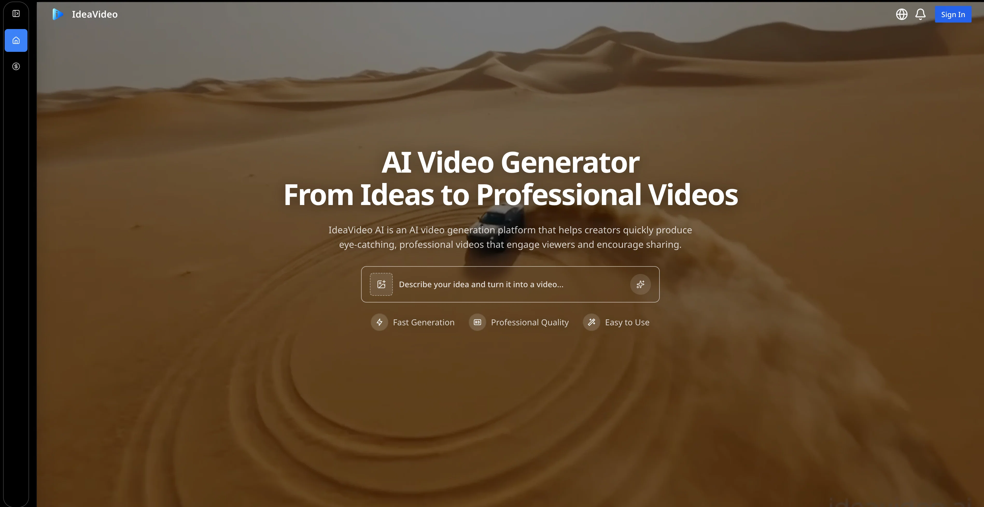 IdeaVideo AI Video Generator website