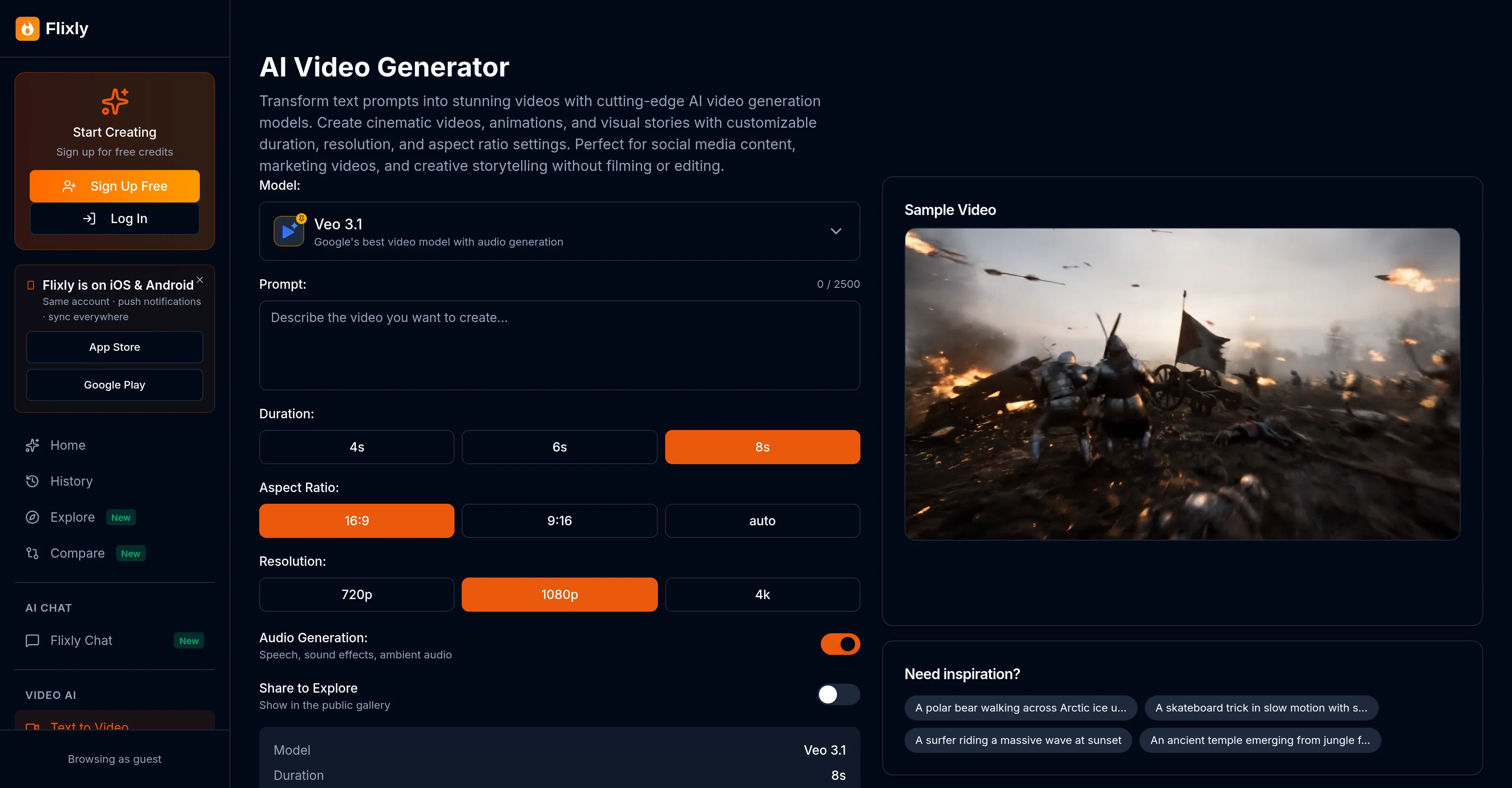 Flixly | Text to Video Generator website