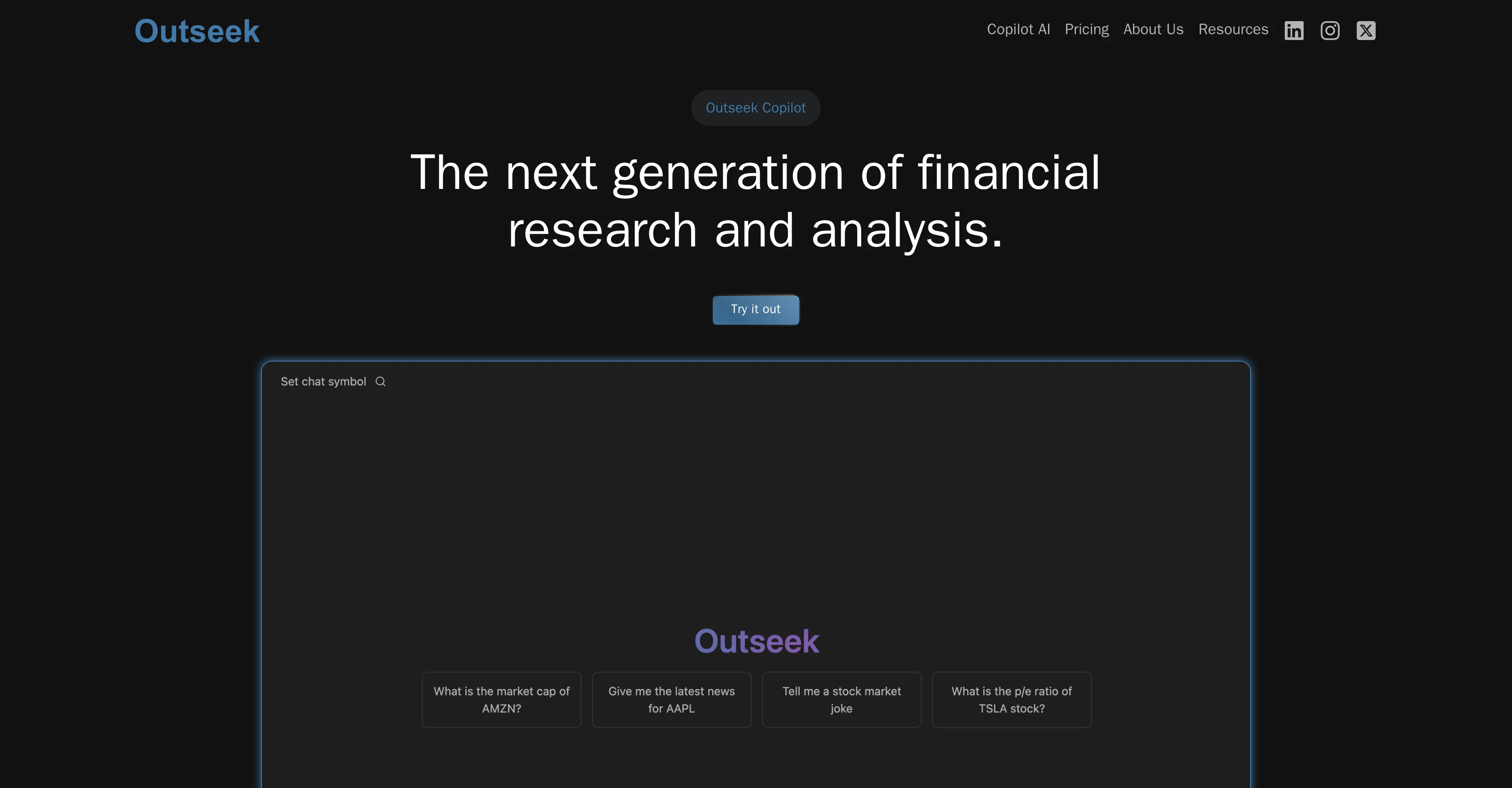 Outseek Financial Terminal website