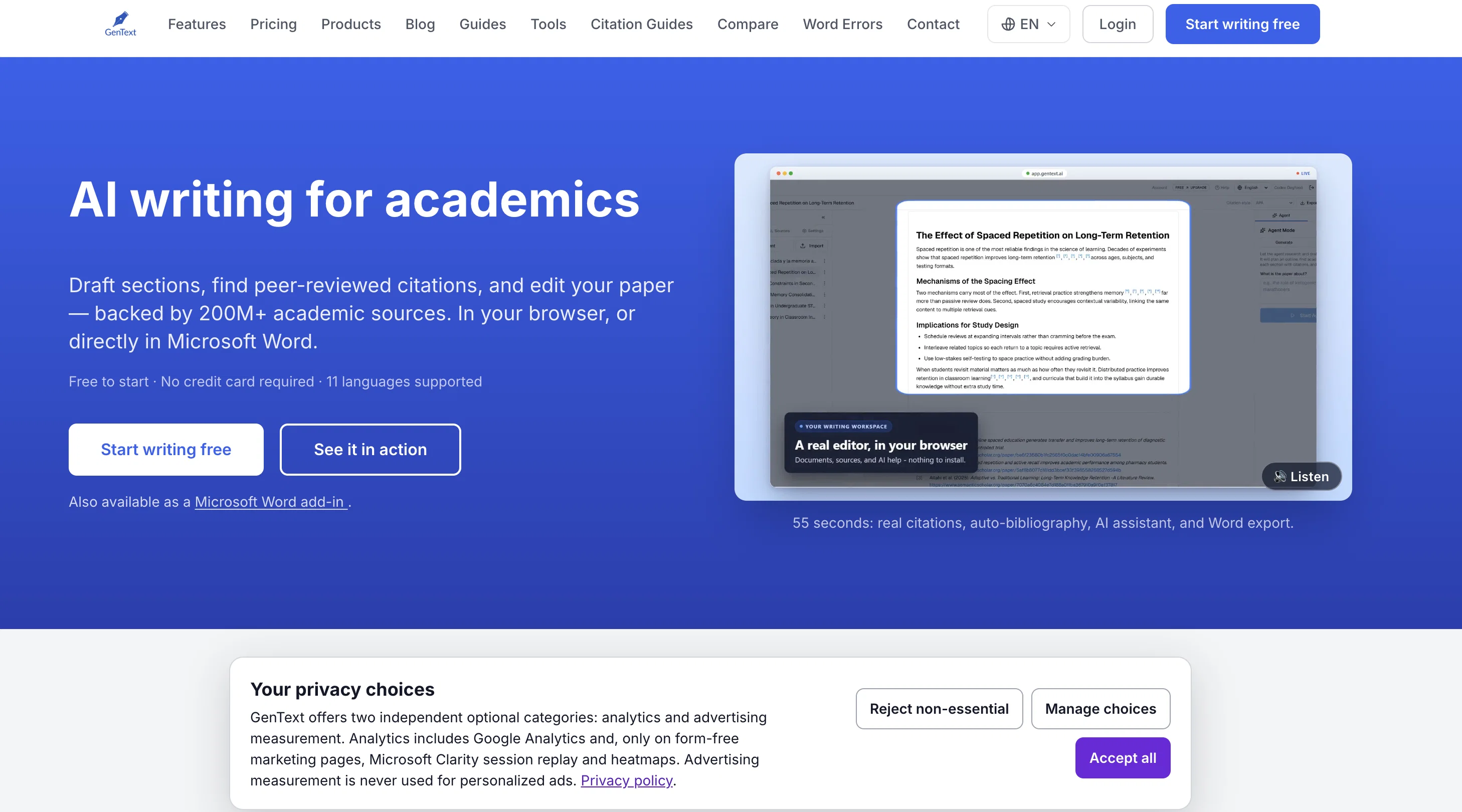 GenText AI Assistant website
