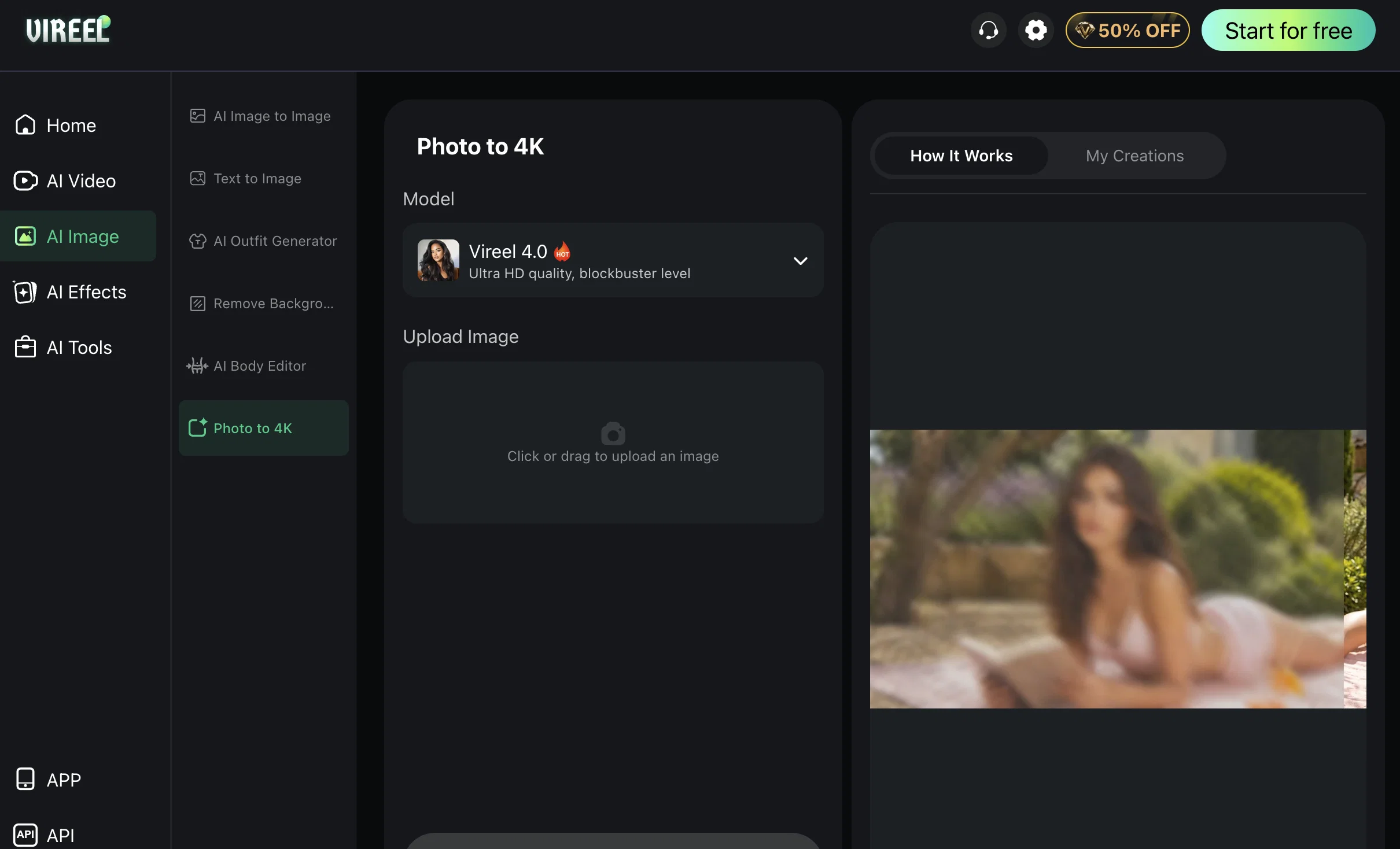 Vireel AI Photo to 4K website