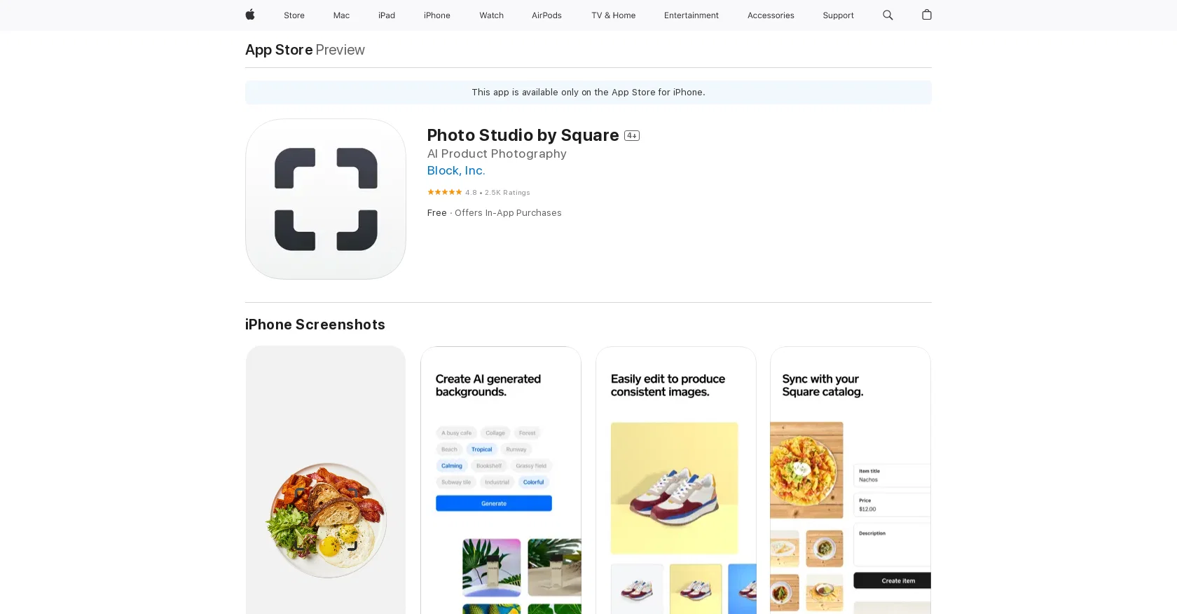 Photo Studio by Square website
