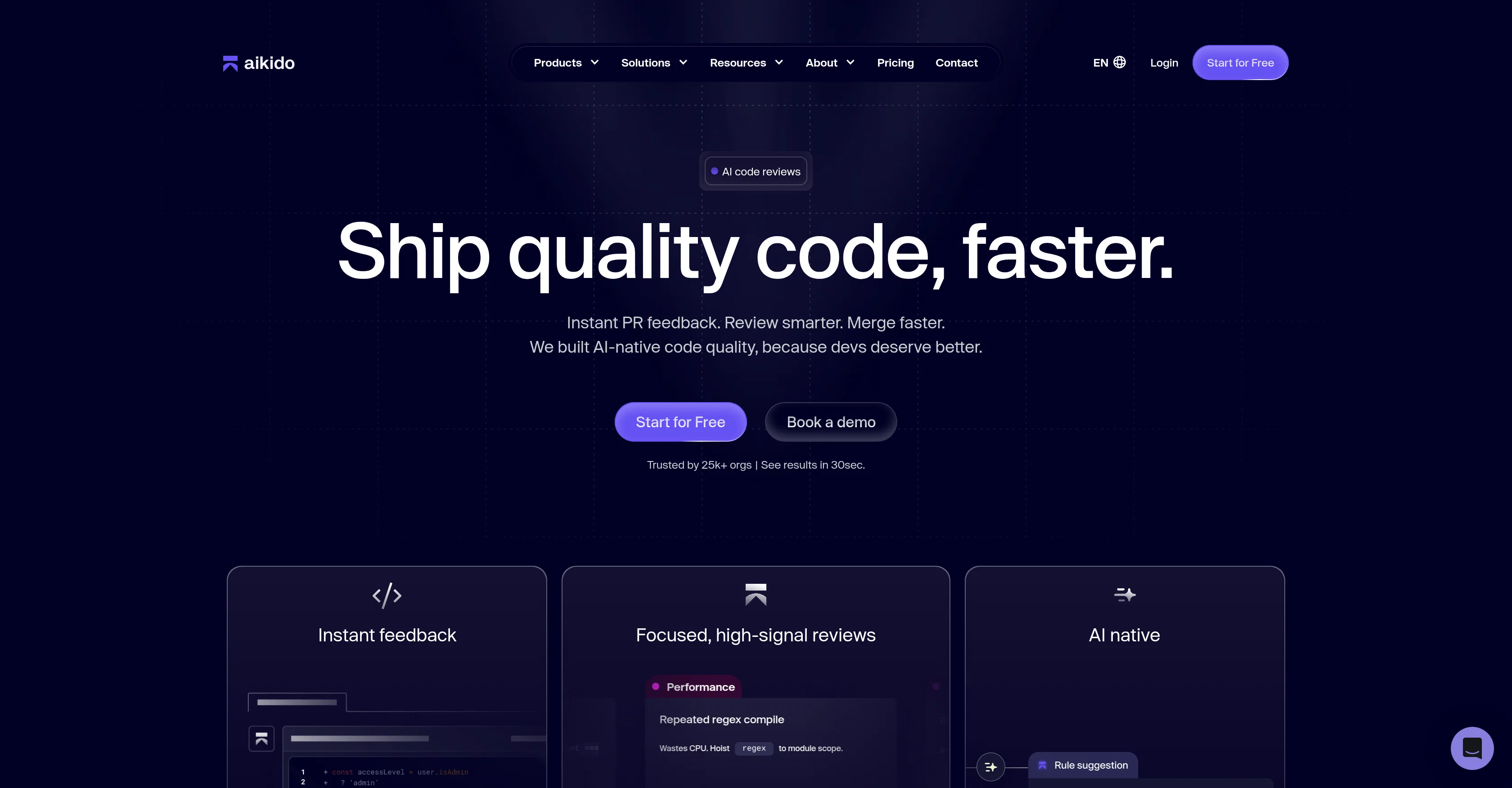 Aikido AI Code Reviews website