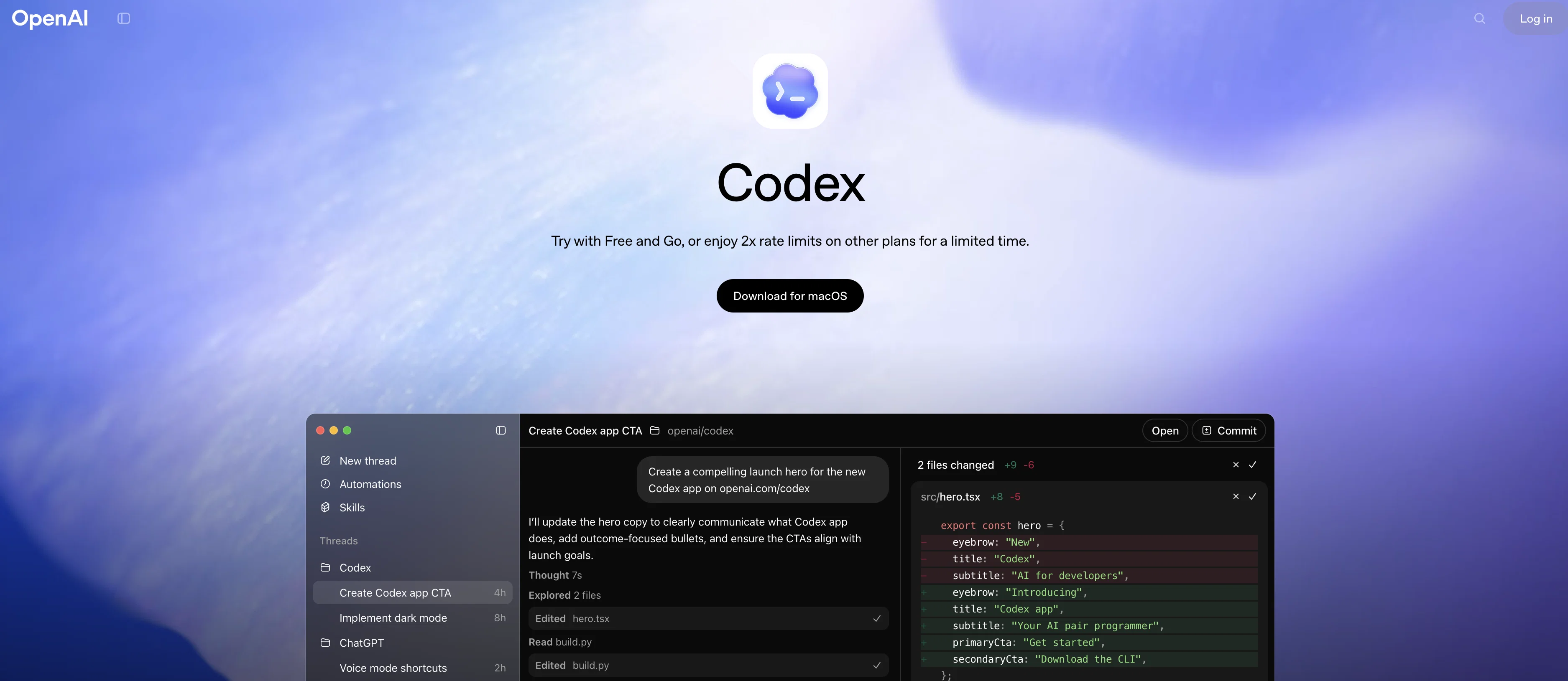 OpenAI Codex website