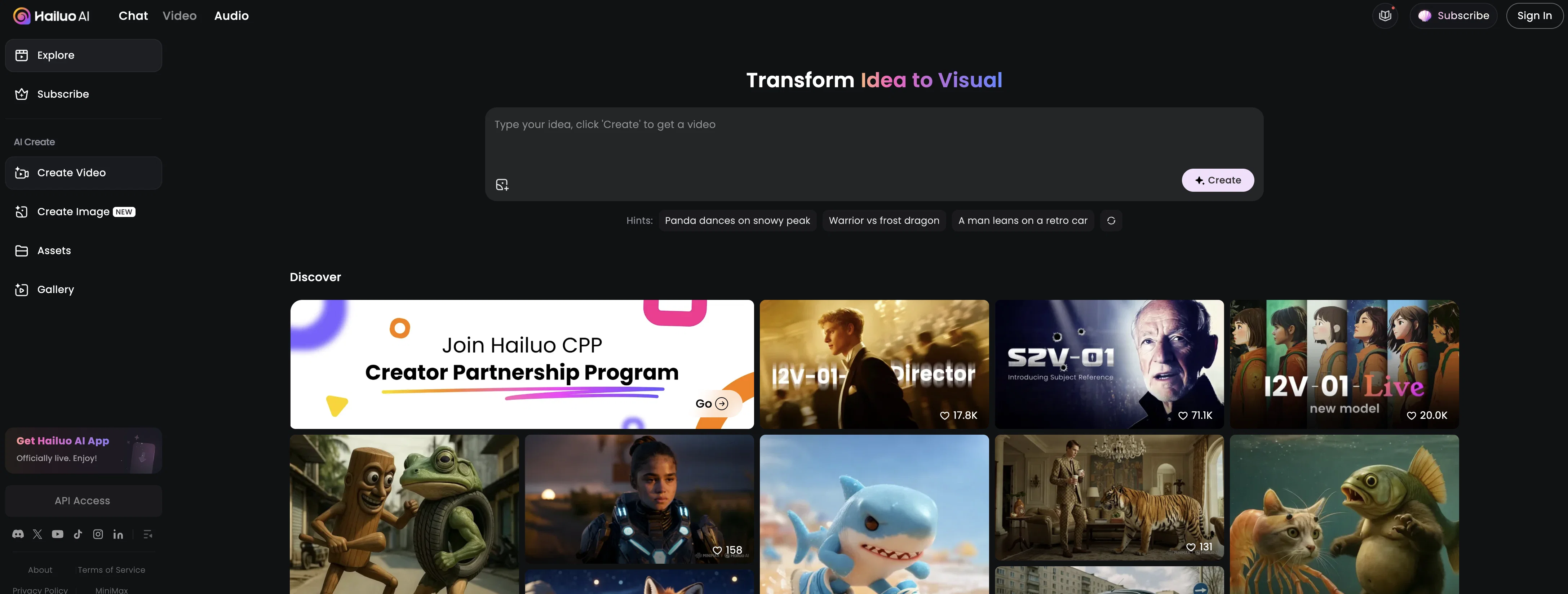 Hailuo AI website