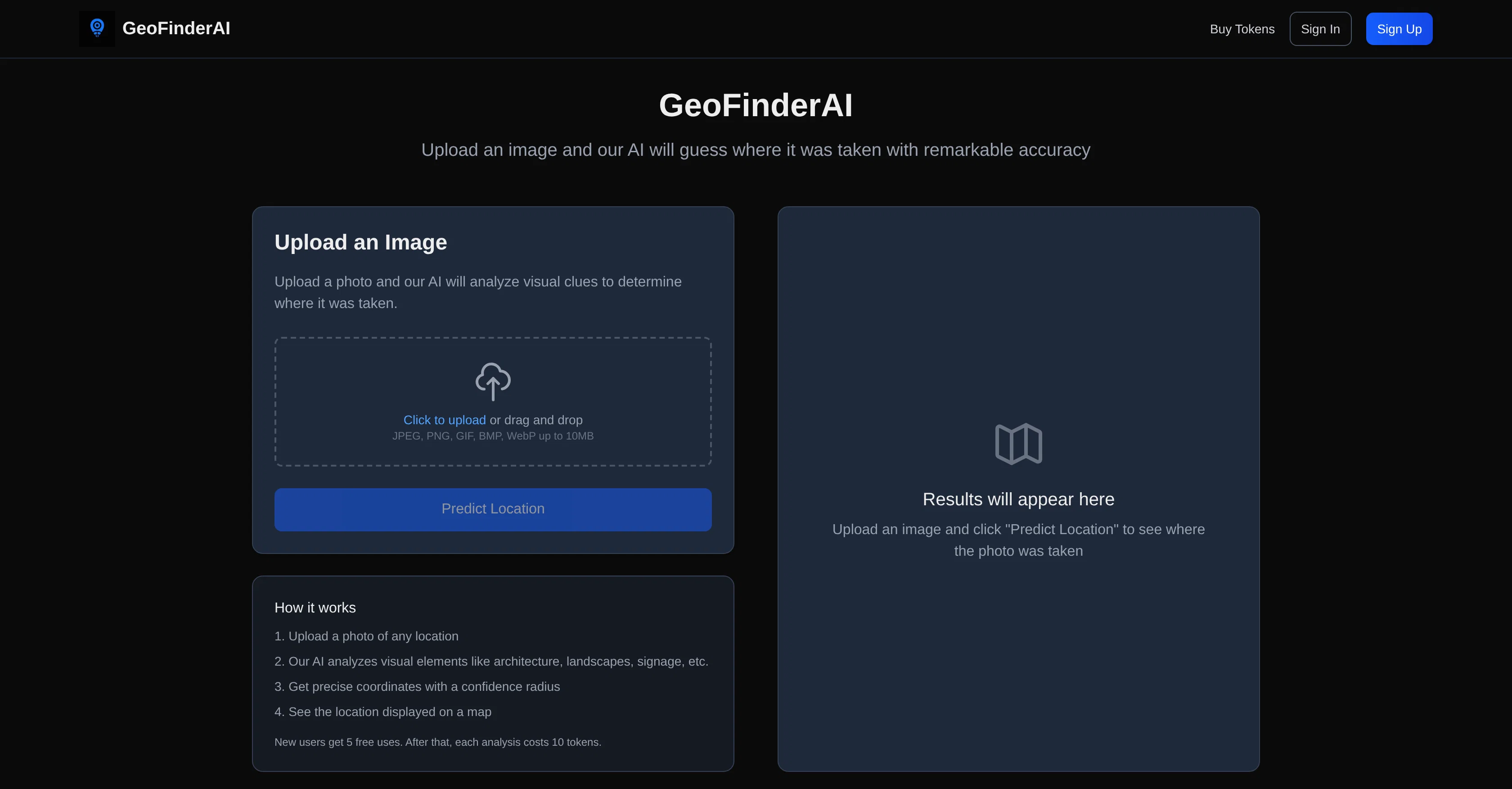 GeoFinderAI website