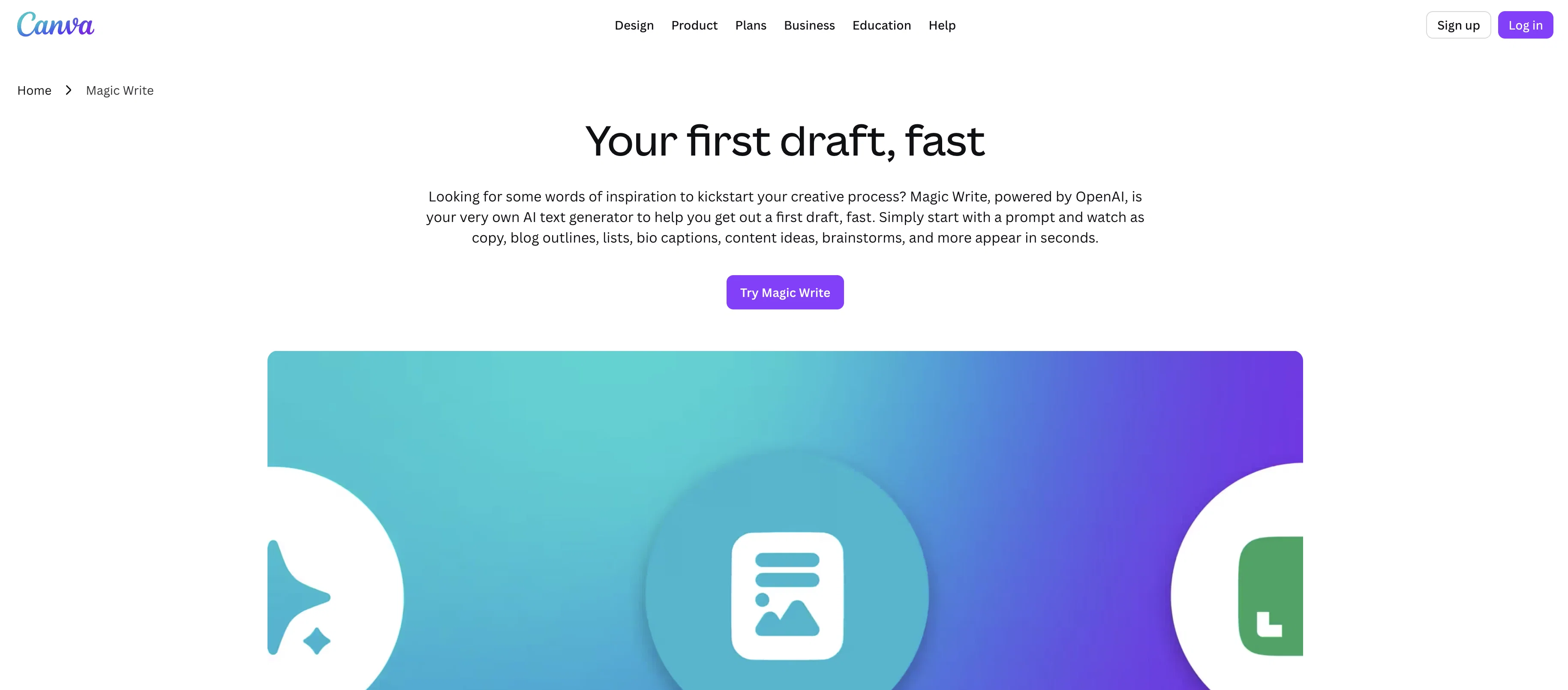 Canva Magic Write website