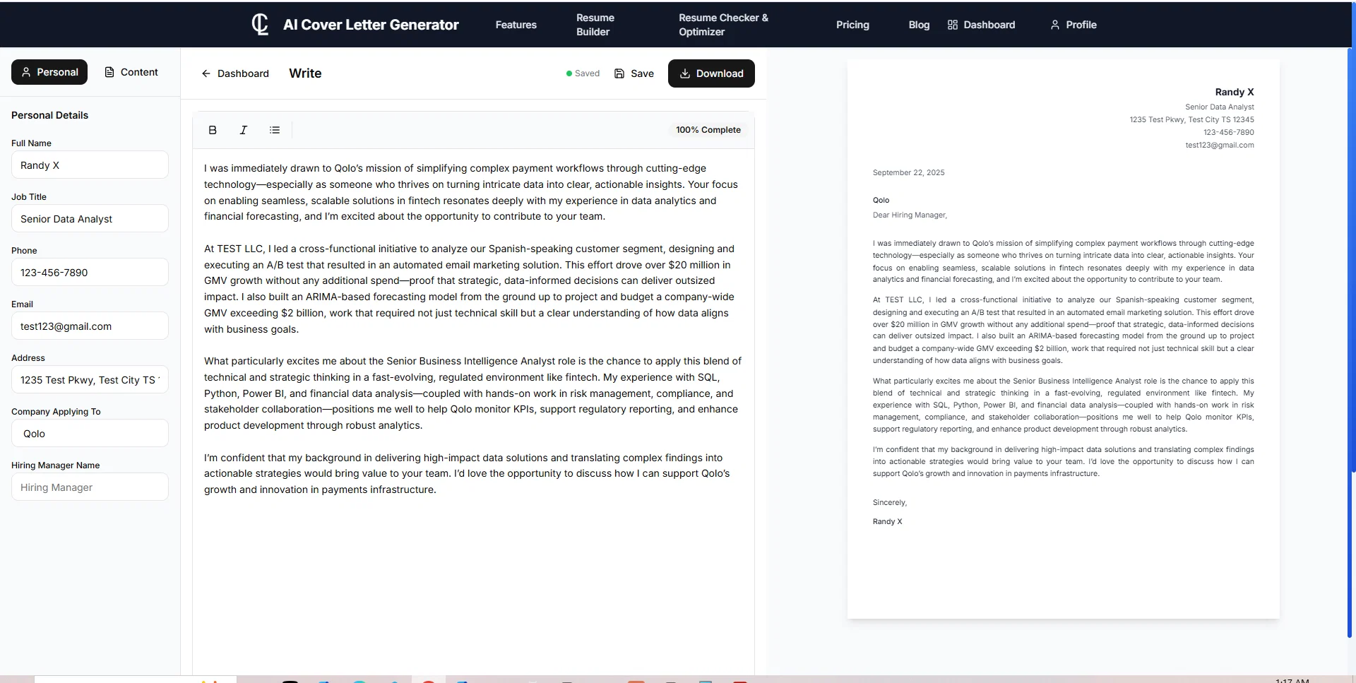 AI Cover Letter Generator website