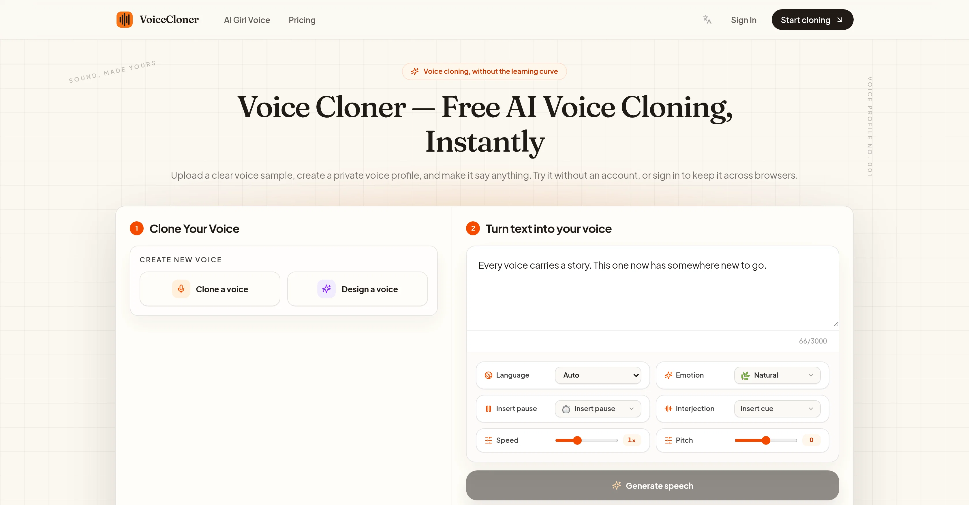 Voice Cloner website