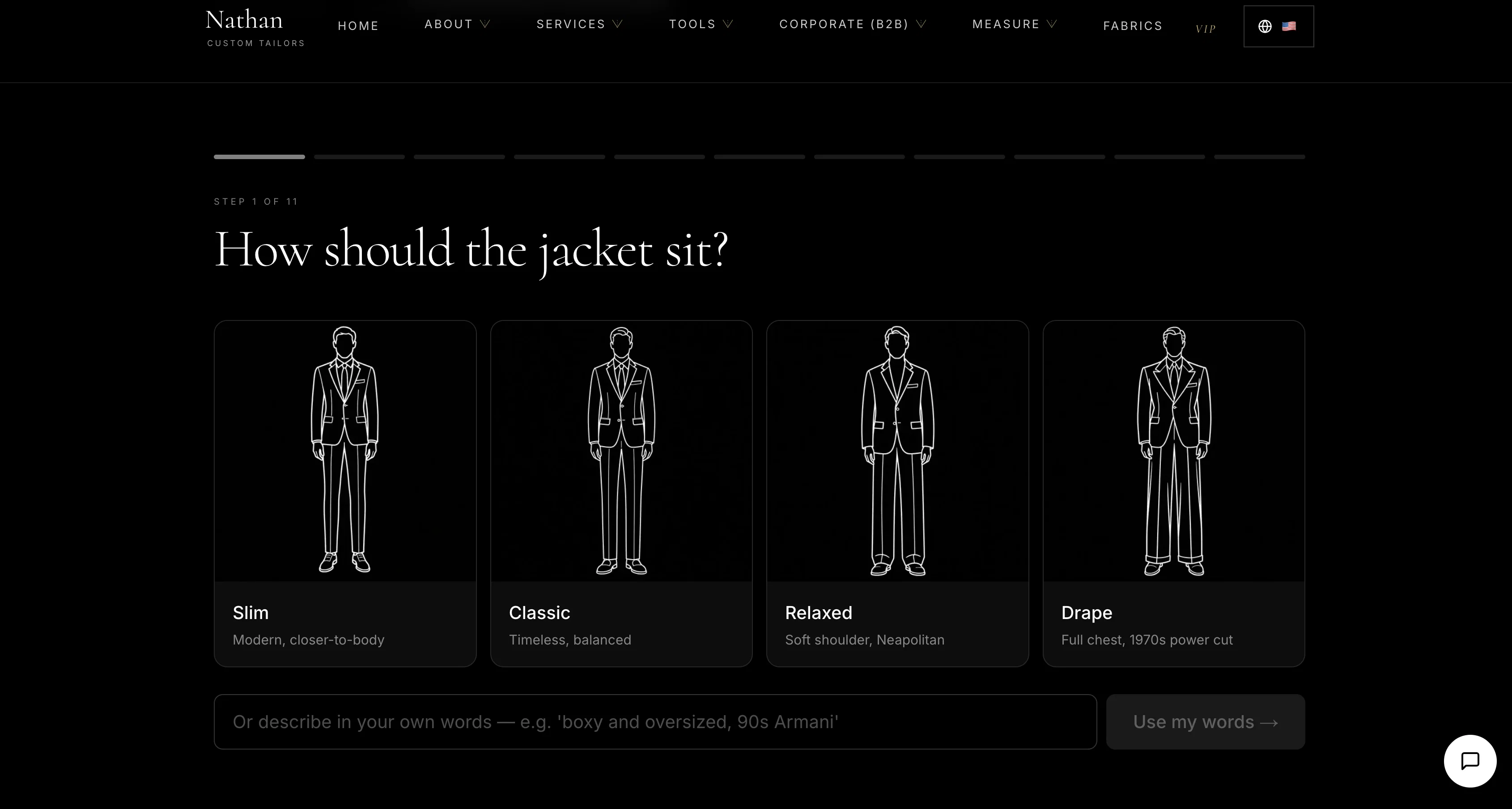 Nathan Tailors AI Suit Generator website