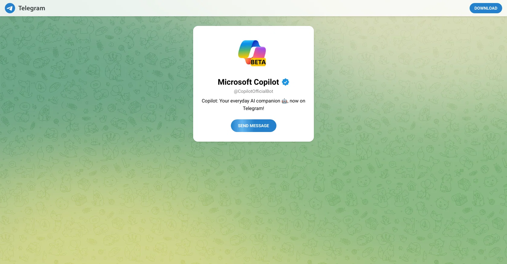 Microsoft Copilot on Telegram website