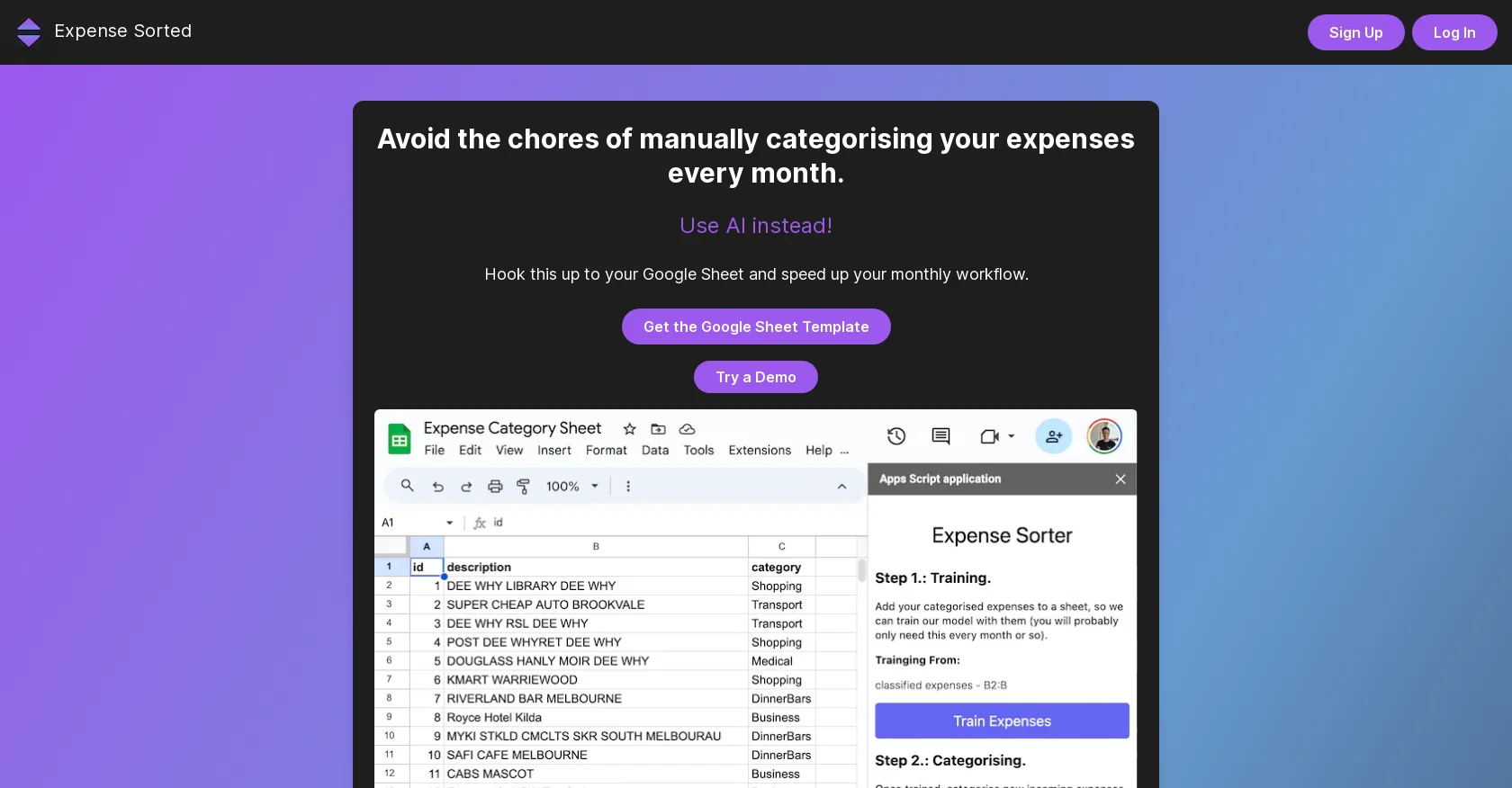 Expense Sorted website
