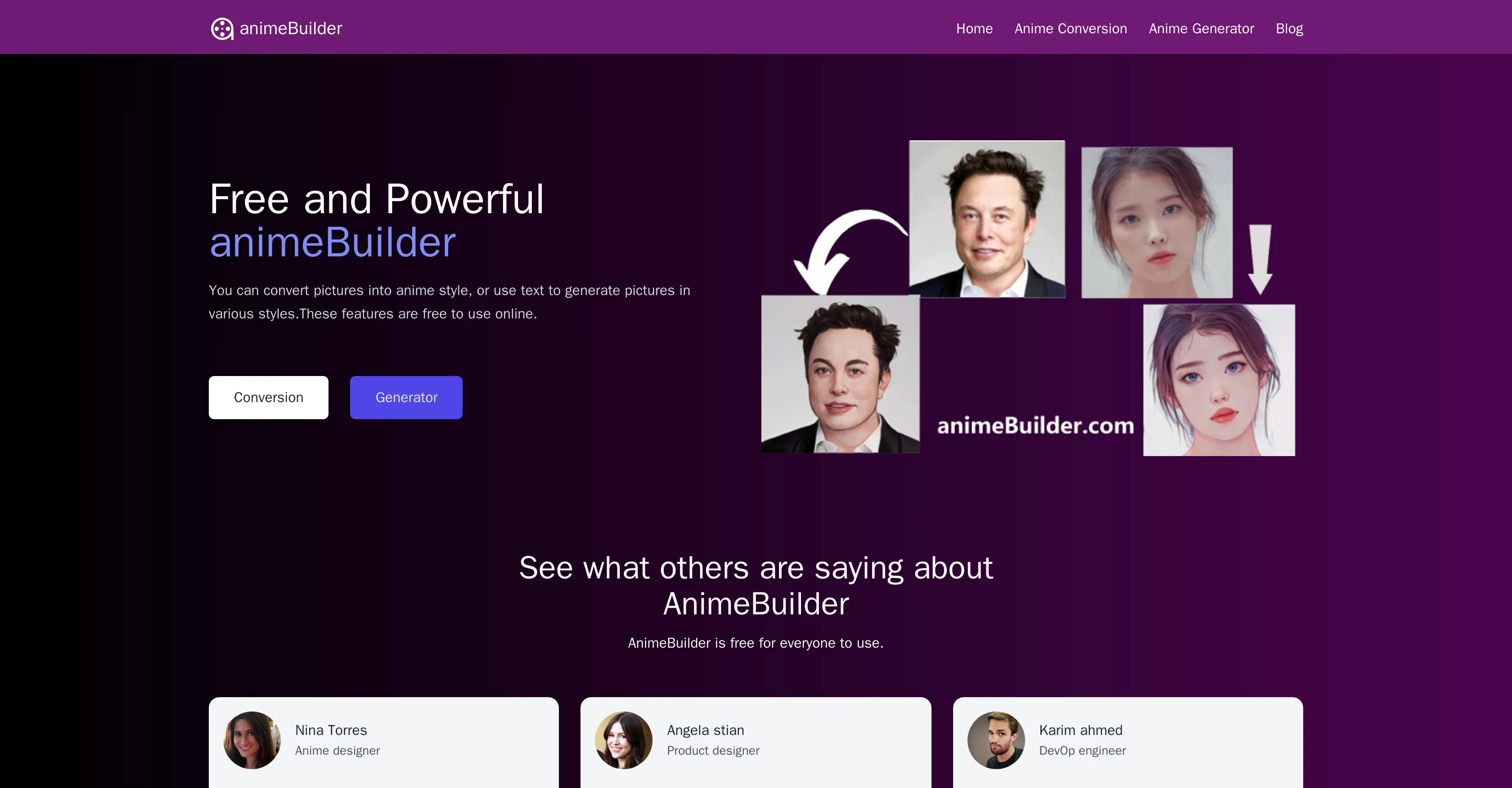 AnimeBuilder website