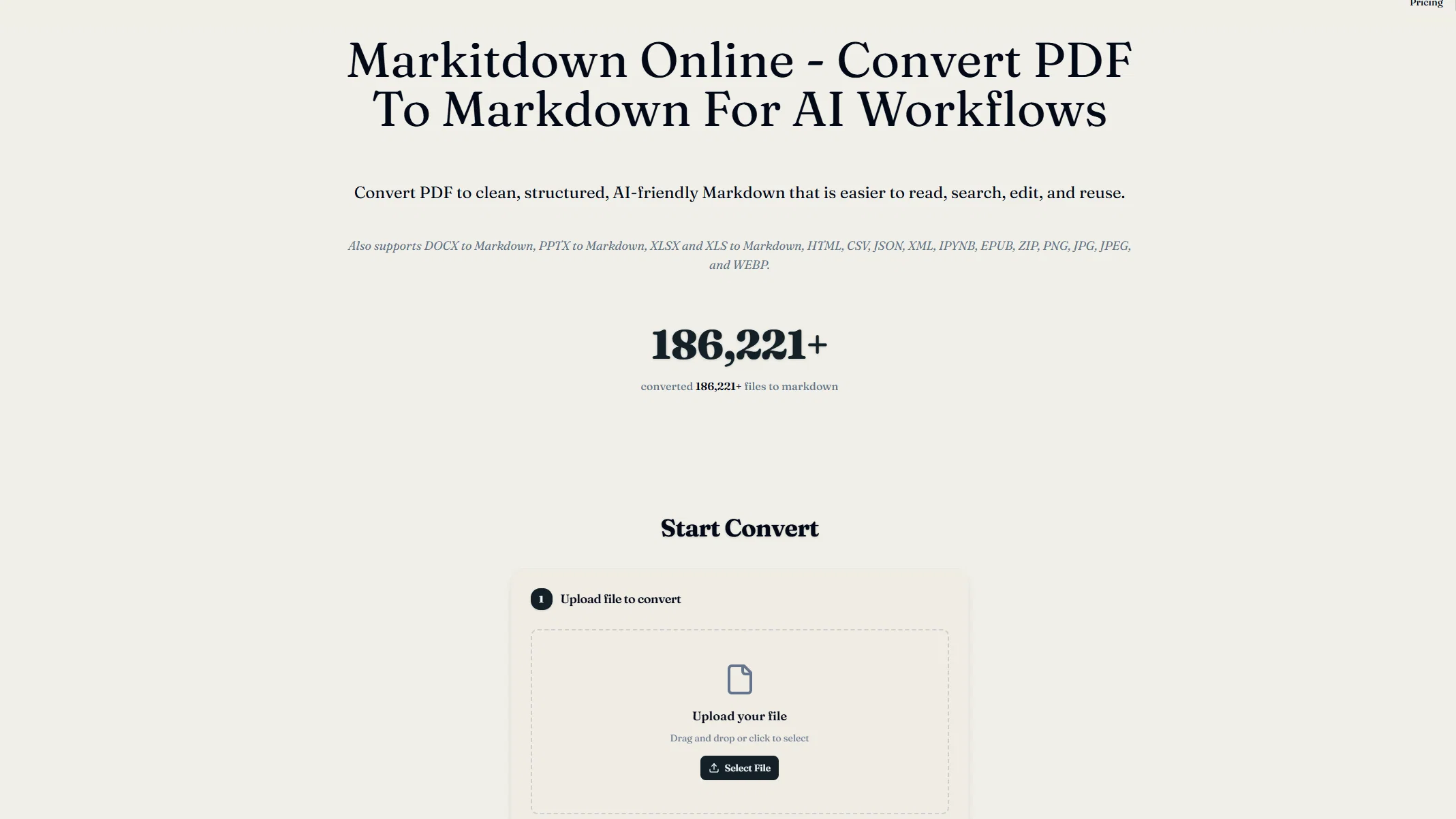 PDF to Markdown - Markitdown website