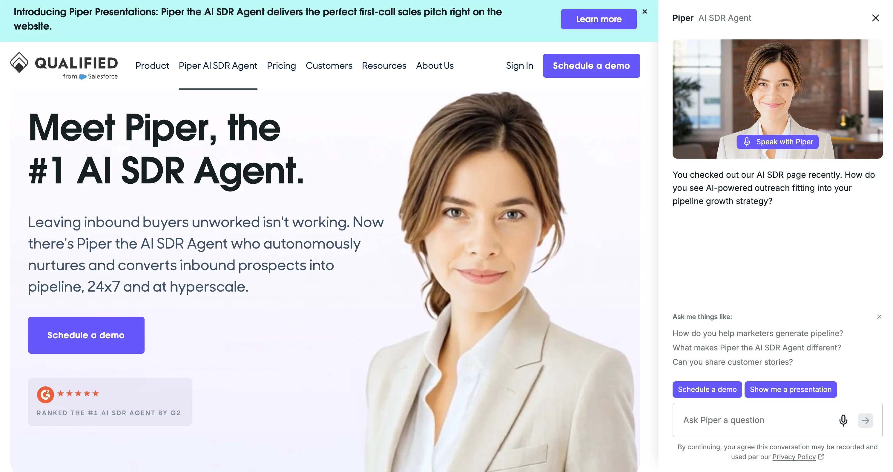 Piper SDR Agent by Qualified website
